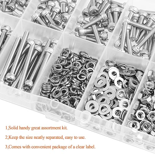 Miniatura 62 de 120 piezas M6 x 0.394 in /0.472 in /0.630 in /0.787 in /0.984 in /1.181 in /1.378 in, cabeza hexagonal, tornillos, arandelas, tuercas, kit