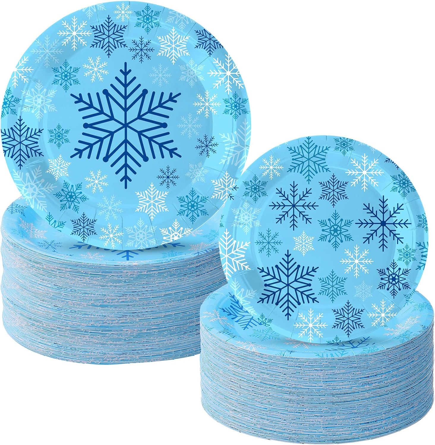 Yungyan 120Pcs Snowflake Paper Plates Christmas Party Plates Include 9 Inch Dinner Plate 7 Inch Dessert Plate Disposable for Wonderland Theme Xmas Winter Holiday Birthday Party(Blue,Vibrant)