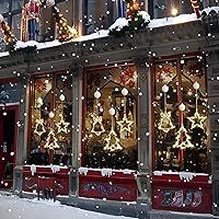 Vista 15 de Paquete de 3 luces de Navidad para ventana con temporizador, funciona con pilas, árbol de copo de nieve iluminado blanco con forma de estrella LED