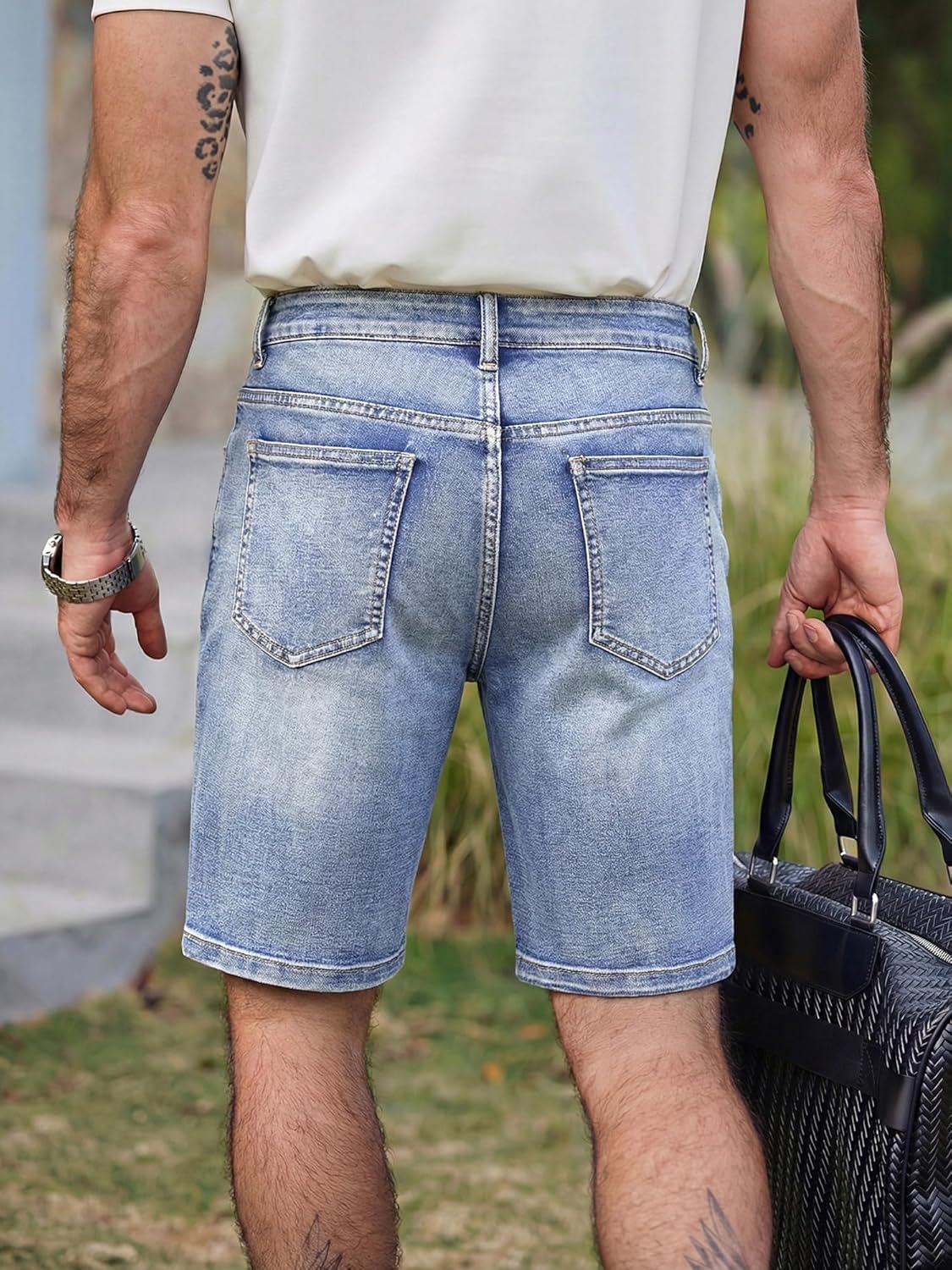 JMIERR 2026 Mens Skinny Denim Shorts Stretch Casual Comfy Slim Fit Summer Classic Jean Shorts - Image 3