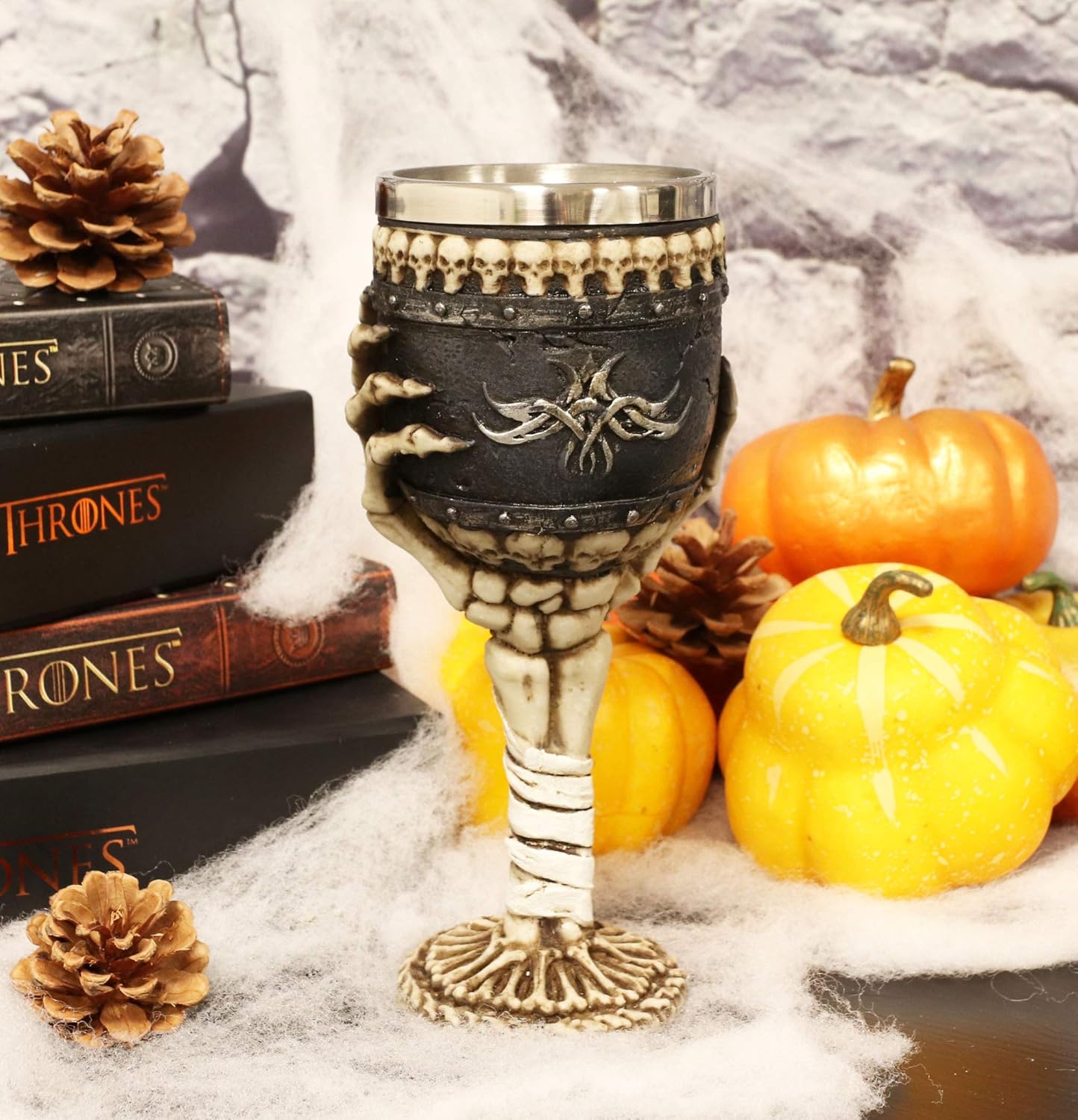 Ebros Gift Spooky Graveyard Ossuary Skeletal Skeleton Hand Bones Wine Chalice Goblet 6oz Drinking Cup Halloween Macabre Evil Mummy Grip Of Death Accent