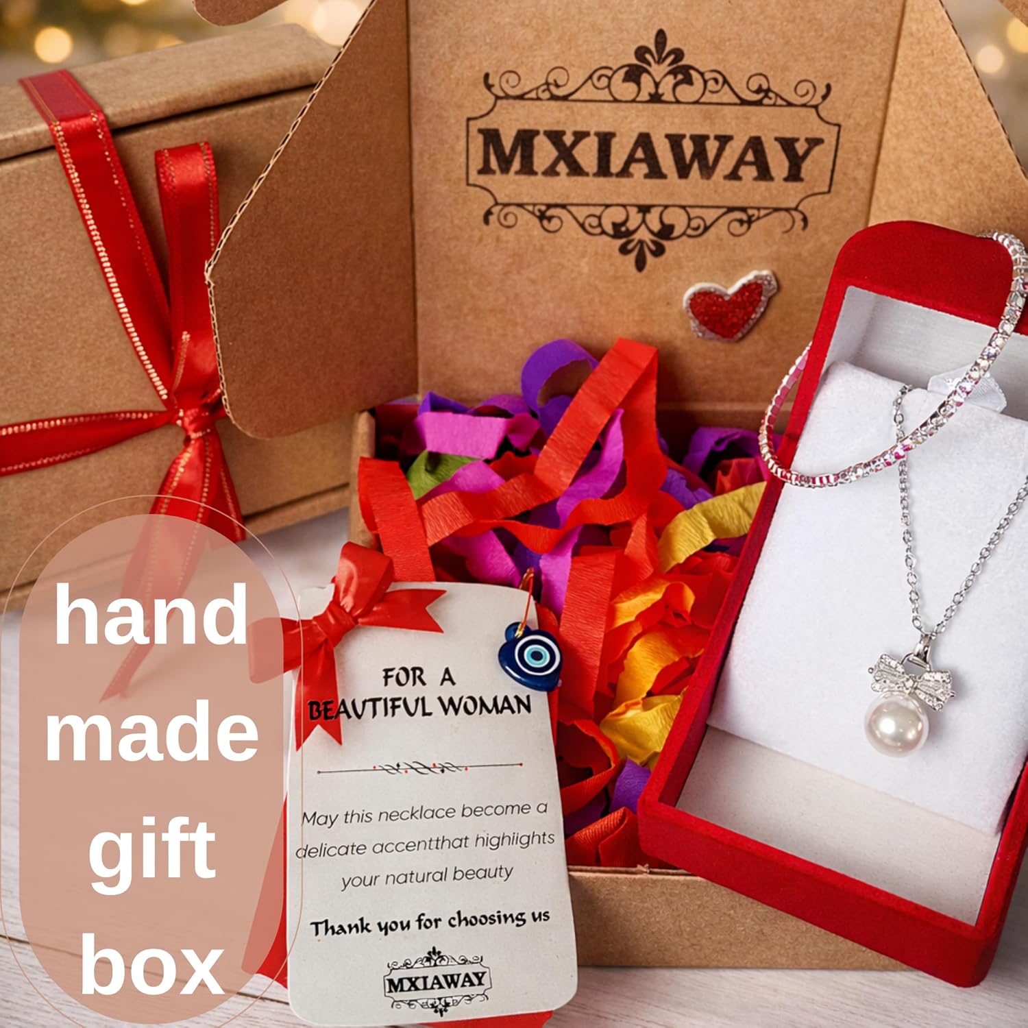 Pearl Necklace for Women,Mothers Day Gifts for Mom Daughter Wife – Dainty Silver Bow Pendant, Minimalist Elegant Jewelry, Hypoallergenic Non Tarnish Stainless Steel, Waterproof Bridal Gift for Her + Handmade Gift Box