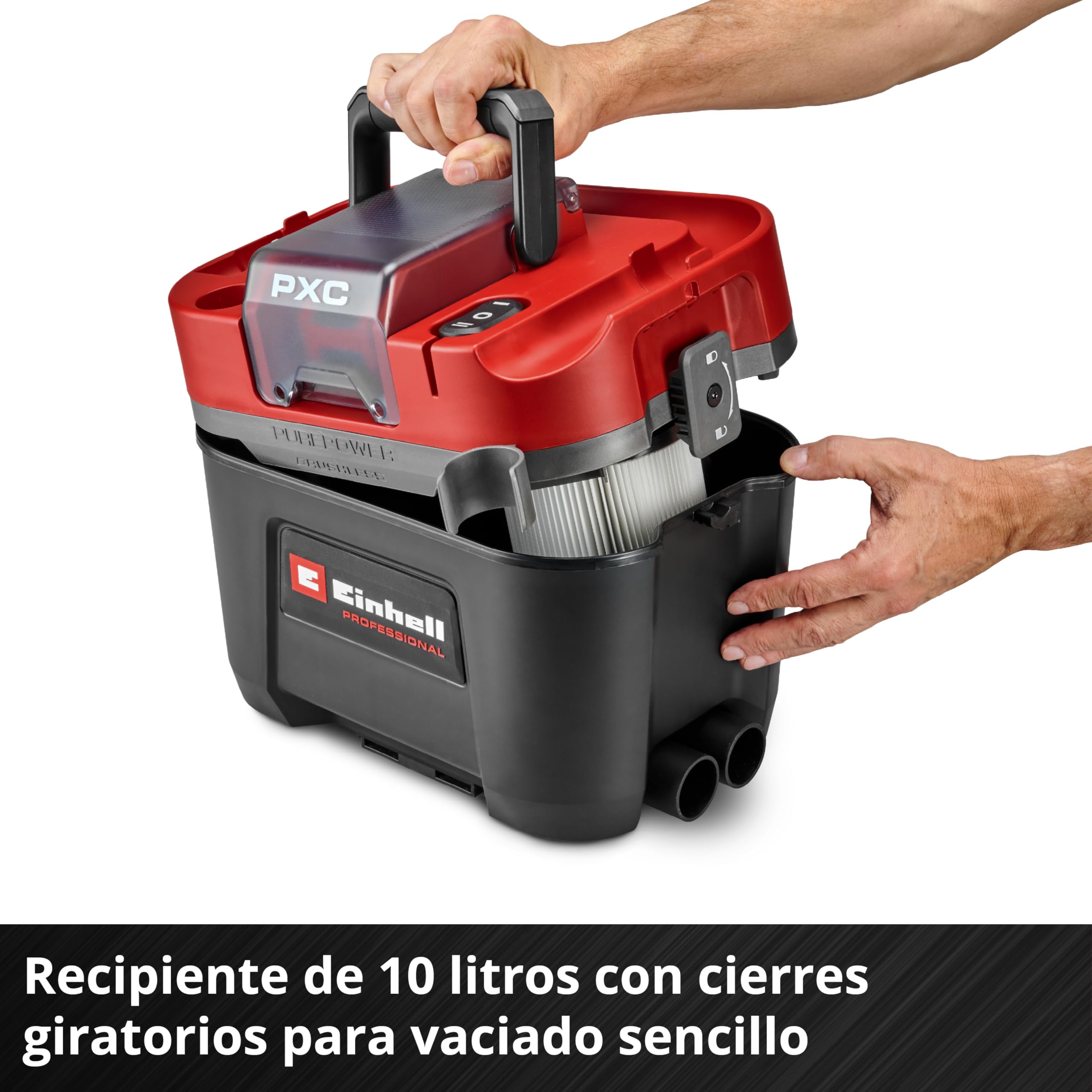 Einhell Professional Aspirador en seco y húmedo con batería TP-VC 18 Li BL L-Solo Power X-Change (18 V, brushless, Recipiente 10 l, 2 Niveles, Filtro Plisado, boquillas de aspiración, sin batería)