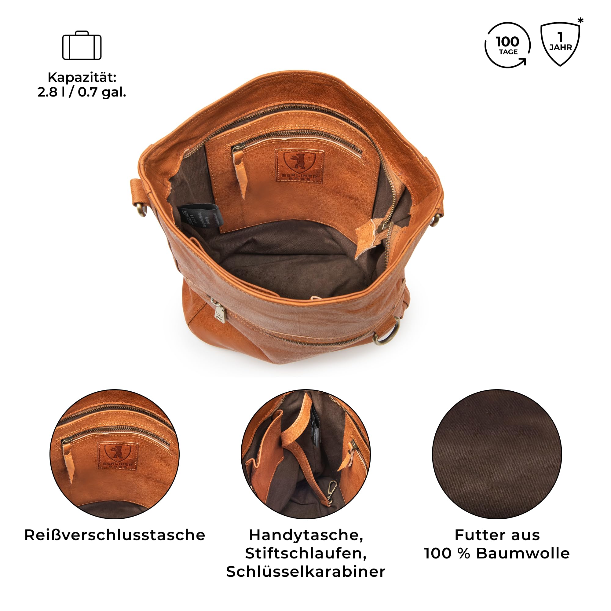 Berliner Bags Vintage Leder Schultertasche Siena & Geldbörse Lyon Set Damen – Mittelgroße Umhängetasche & Große Geldbörse mit RFID-Schutz, Geschenkset – Braun