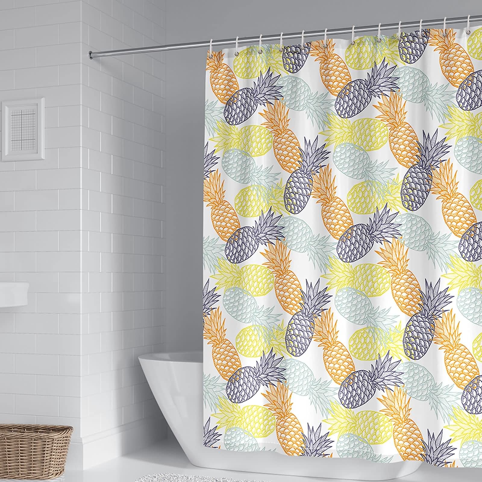 Rideau de douche ananas multicolore 180x200 pour une salle de bain lumineuse et sèche