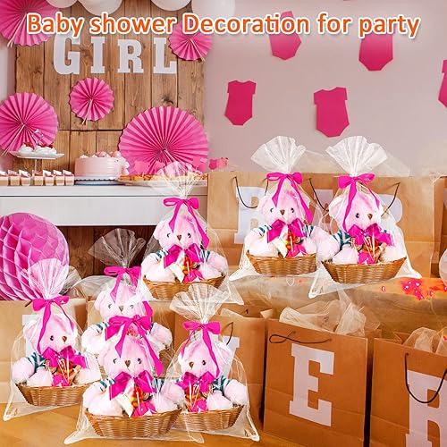 Miniatura 7 de Chengu 18 cestas de plástico de Navidad para regalos, cesta ovalada vacía con 20 bolsas transparentes, cesta vacía tejida para almacenamiento de