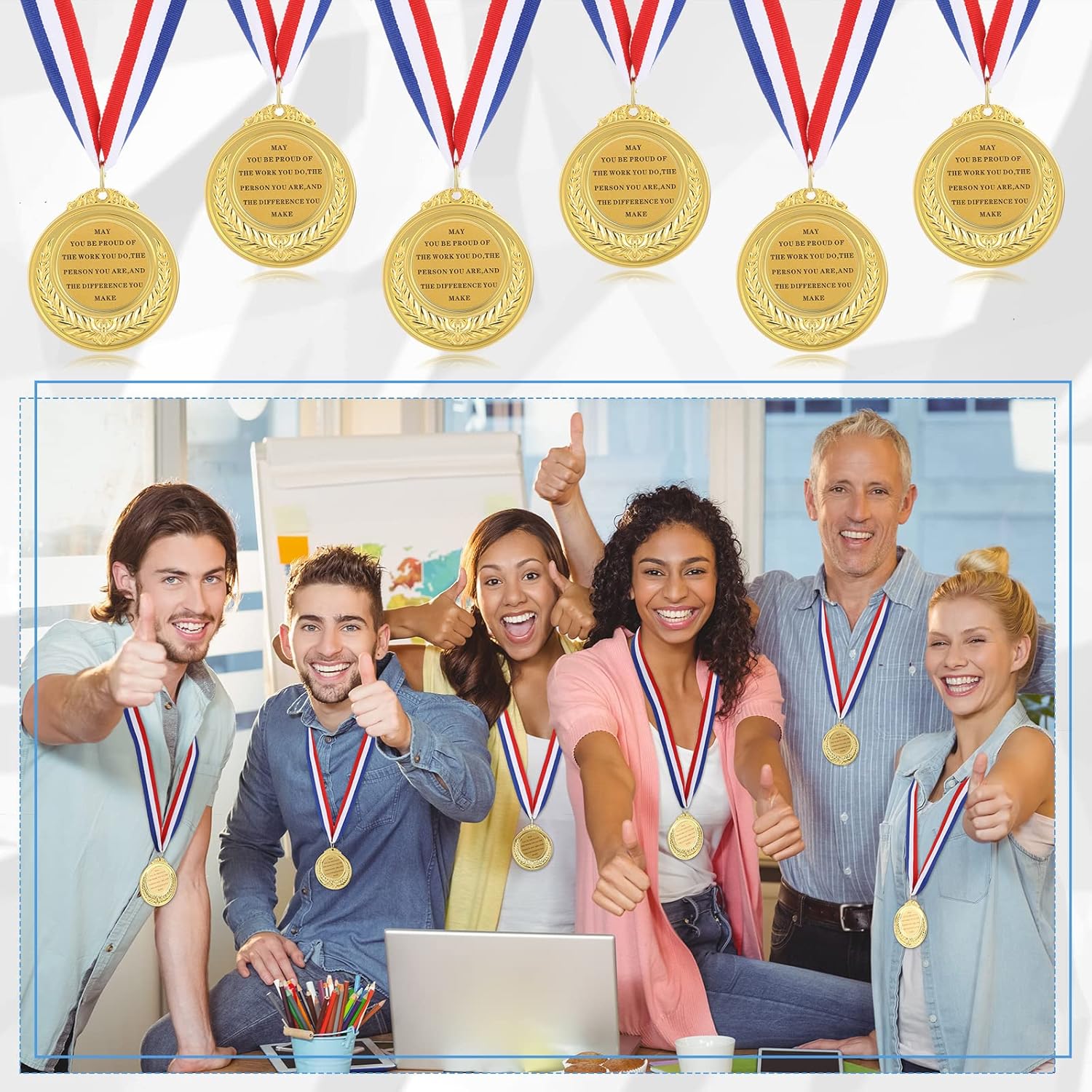 Ecally 24 Set Employee Appreciation Gifts Metal Gold Award Medal with Neck Ribbon Inspirational Gold Dot Sticker Motivational Medals Thank You Gifts for Coworker Colleague Leaving Team Building