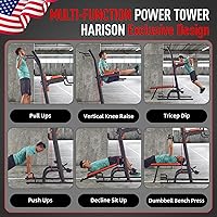 Vista 5 de HARISON Torre de potencia multifunción con banco, barra de dominadas resistente, estación de inmersión para gimnasio en casa, entrenamiento