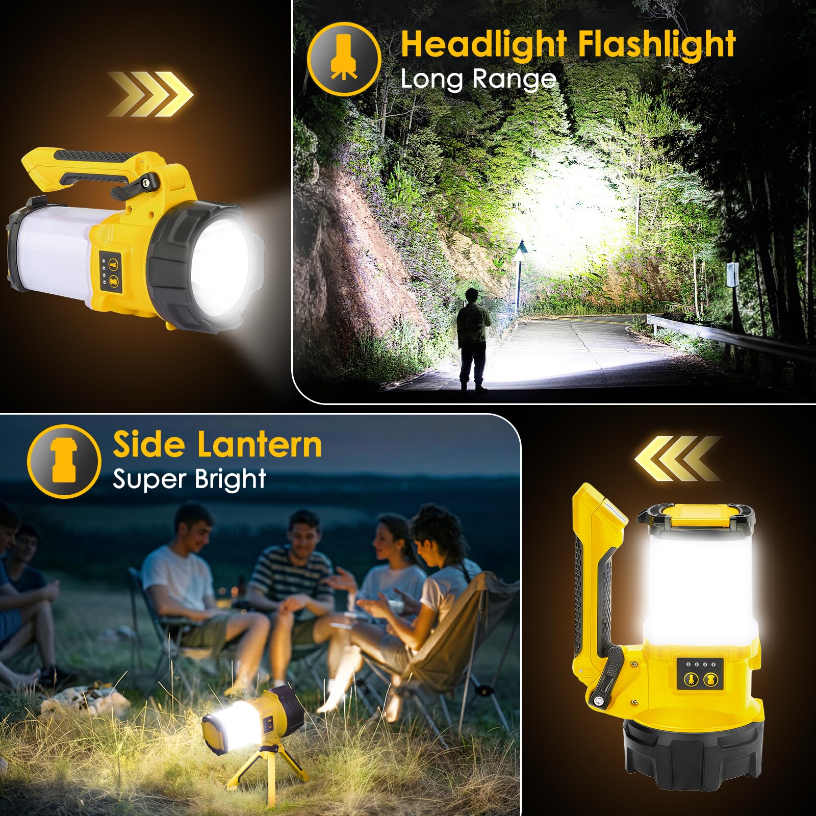 BOBKID - Linterna de camping recargable, 6 modos, linterna LED de mano con 2000 lúmenes, banco de energía de 4400 mAh, reflector impermeable IPX4, luz de trabajo para kits de supervivencia de