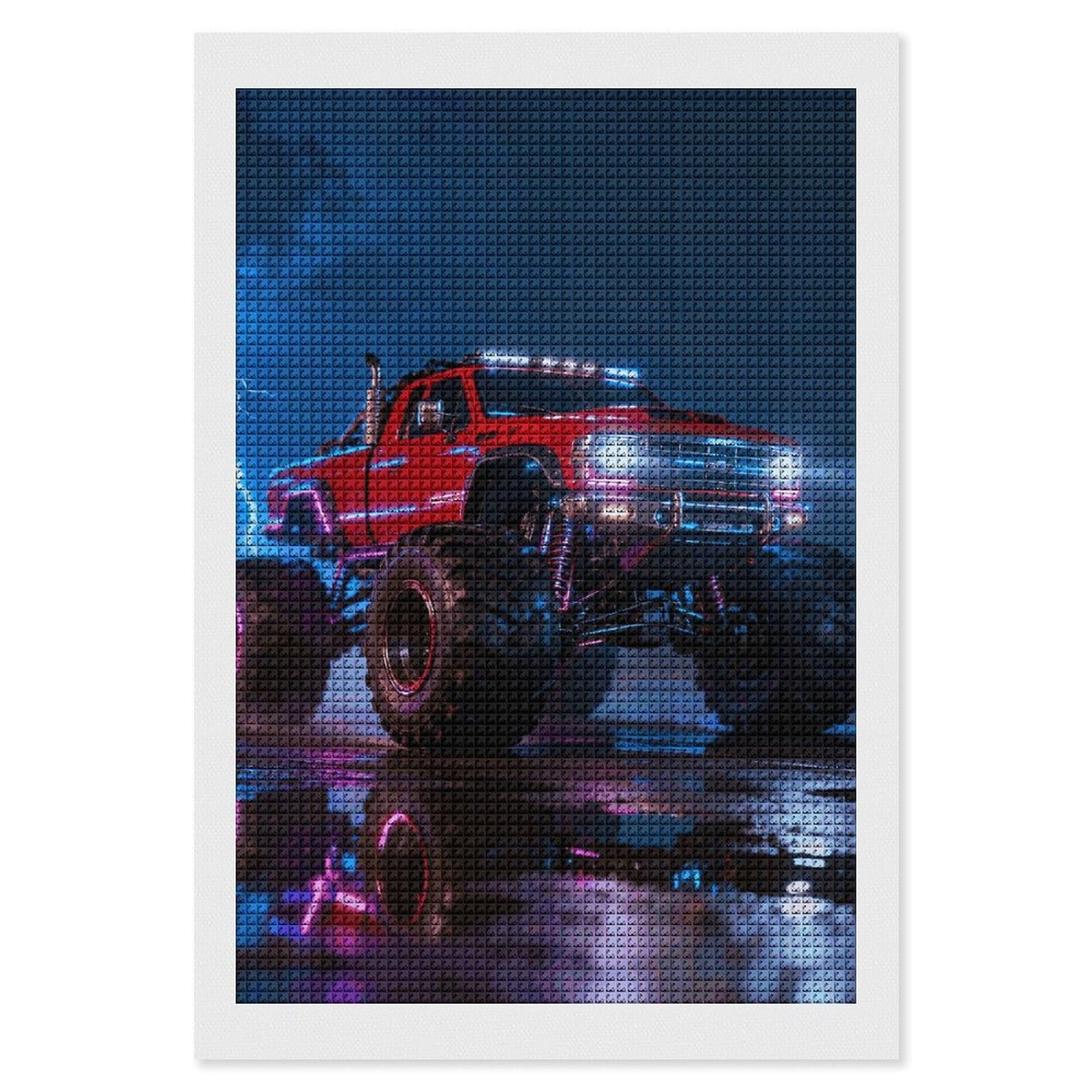 Monster Red Truck Lightning Roar Diamond Painting Kits for Adults Beginners 8x12 Full Drill Diamond Art with DIY Tools Square 5D Diamonds Dots Crafts Gem Art Paint by Diamonds for Home Wall Decor Re