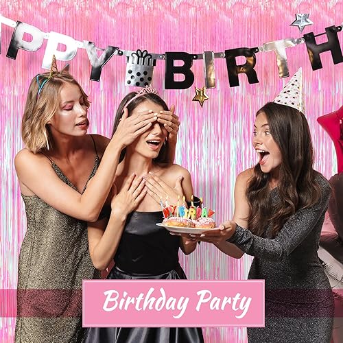 Miniatura 3 de Yunlly 4 cortinas de fondo de flecos de papel de oropel para discoteca, graduación, decoración de fiesta de cumpleaños, telón de fondo metálico con