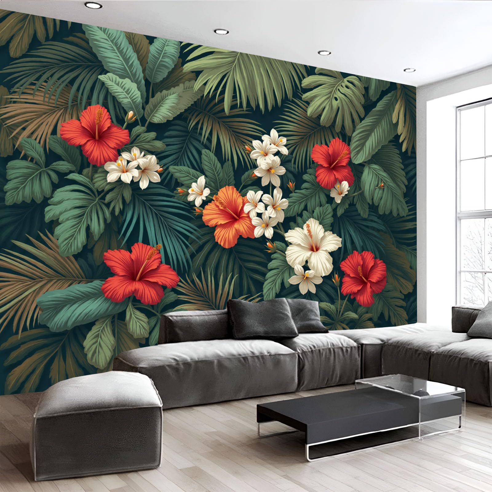 Papier peint panoramique tropical d'exception au design 3D de plantes naturelles