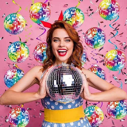 Miniatura 5 de 60 piezas de decoraciones de fiesta de discoteca brillante de los años 70, decoraciones de fiesta de discoteca de los años 70, remolinos colgantes