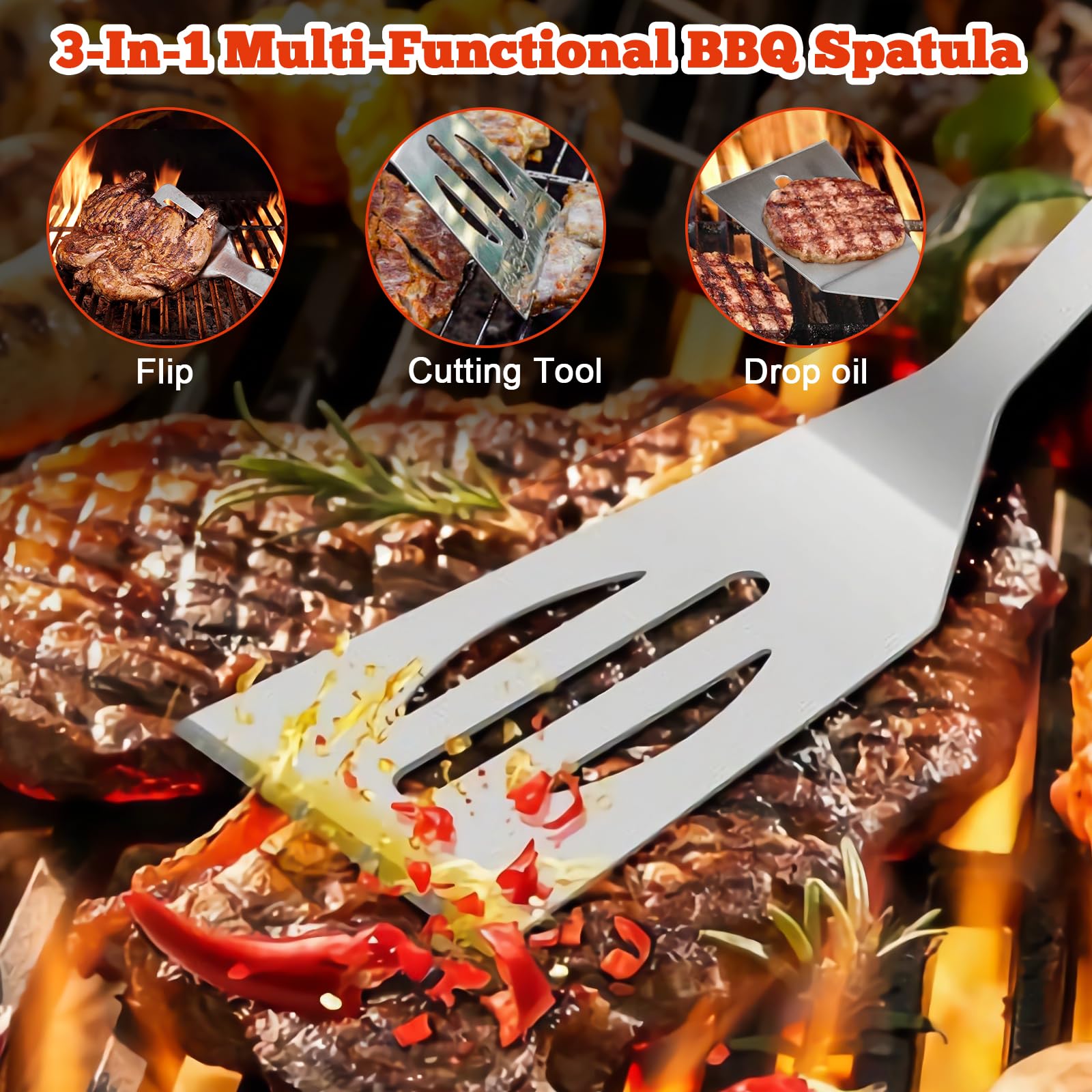 Set de Barbecue en Acier Inoxydable 27 Pièces, Ustensiles de Grillade Professionnels avec Sac de Rangement