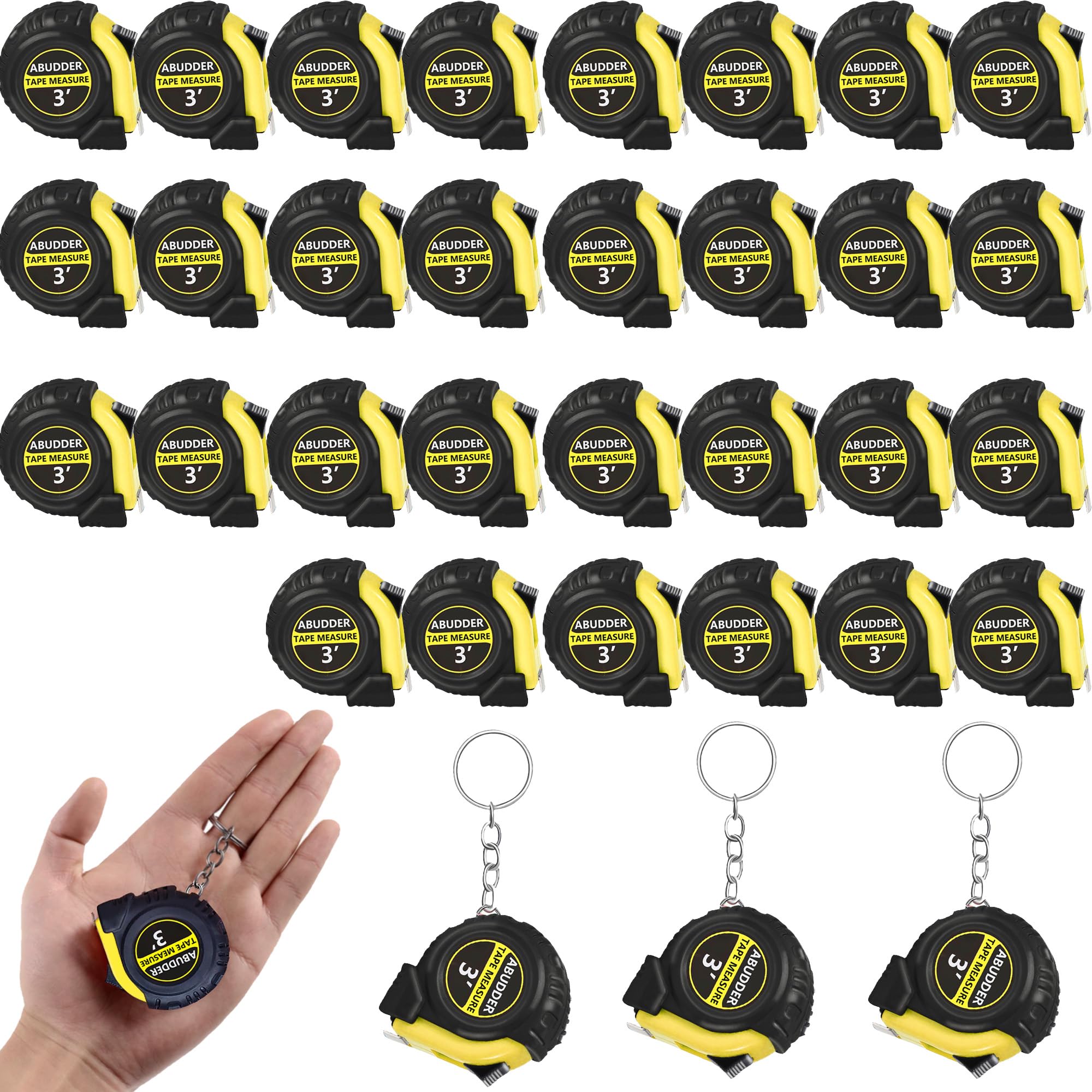 30 Pack Small Tape Measure Keychains,Mini Tape Measures Retractable,Pocket Measurement Tape Bulk Easy Read 3 Feet (30, Yellow, 3 Feet)