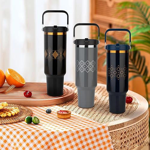 Miniatura 8 de Vaso de 50 onzas con asa y popote, botellas de agua de acero inoxidable con popote abatible y mango superior, a prueba de fugas, cabe en el