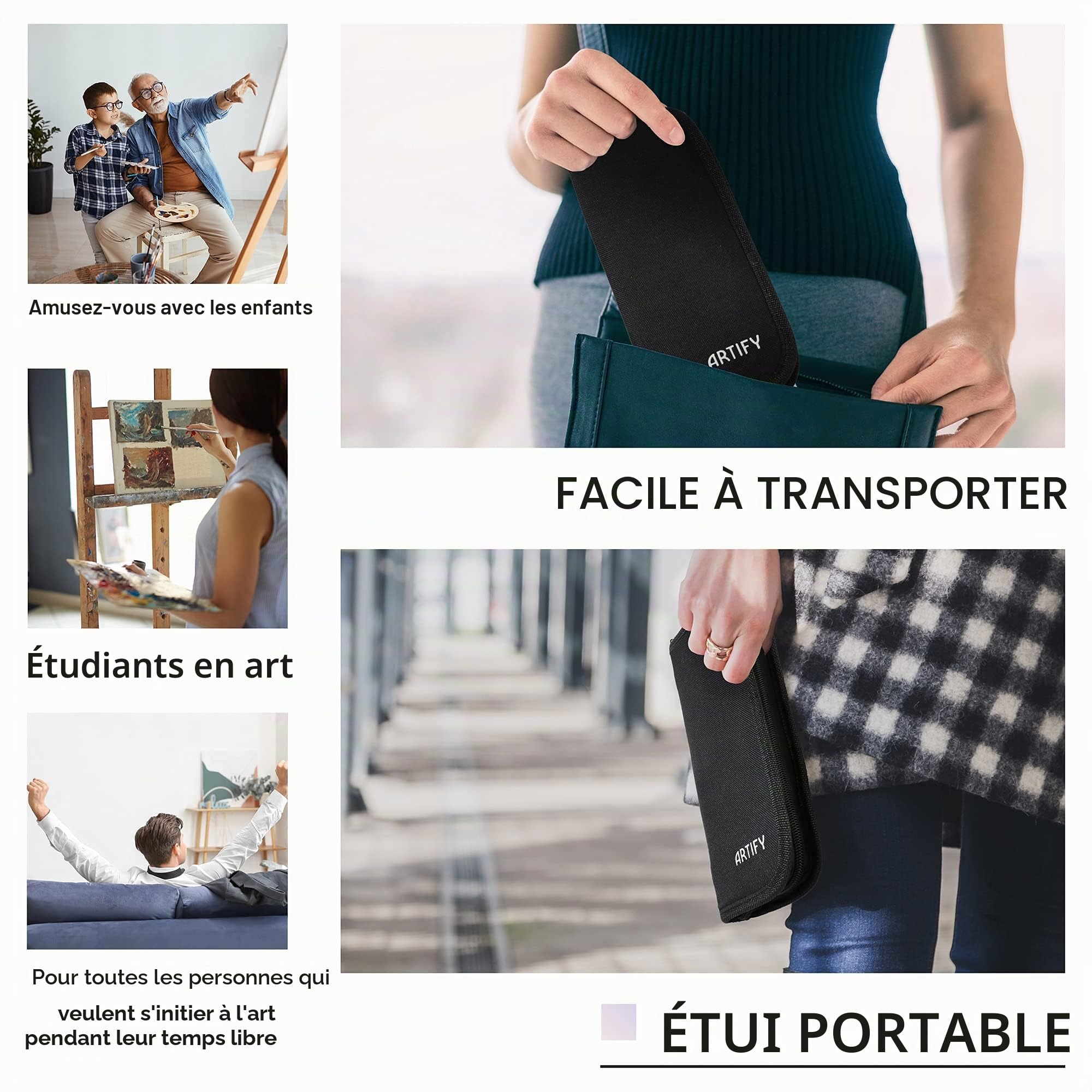 ARTIFY Lot de 10 pinceaux en Poils de Porc avec étui de Transport pour Peinture à l'huile, Aquarelle et Gouache pour Enfants et Adultes, débutants et Professionnels, Vert