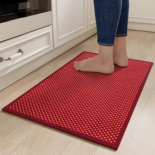 YDKGL Kitchen Rugs Kitchen Mats for Floor Non Slip Washable Red 17'x30'