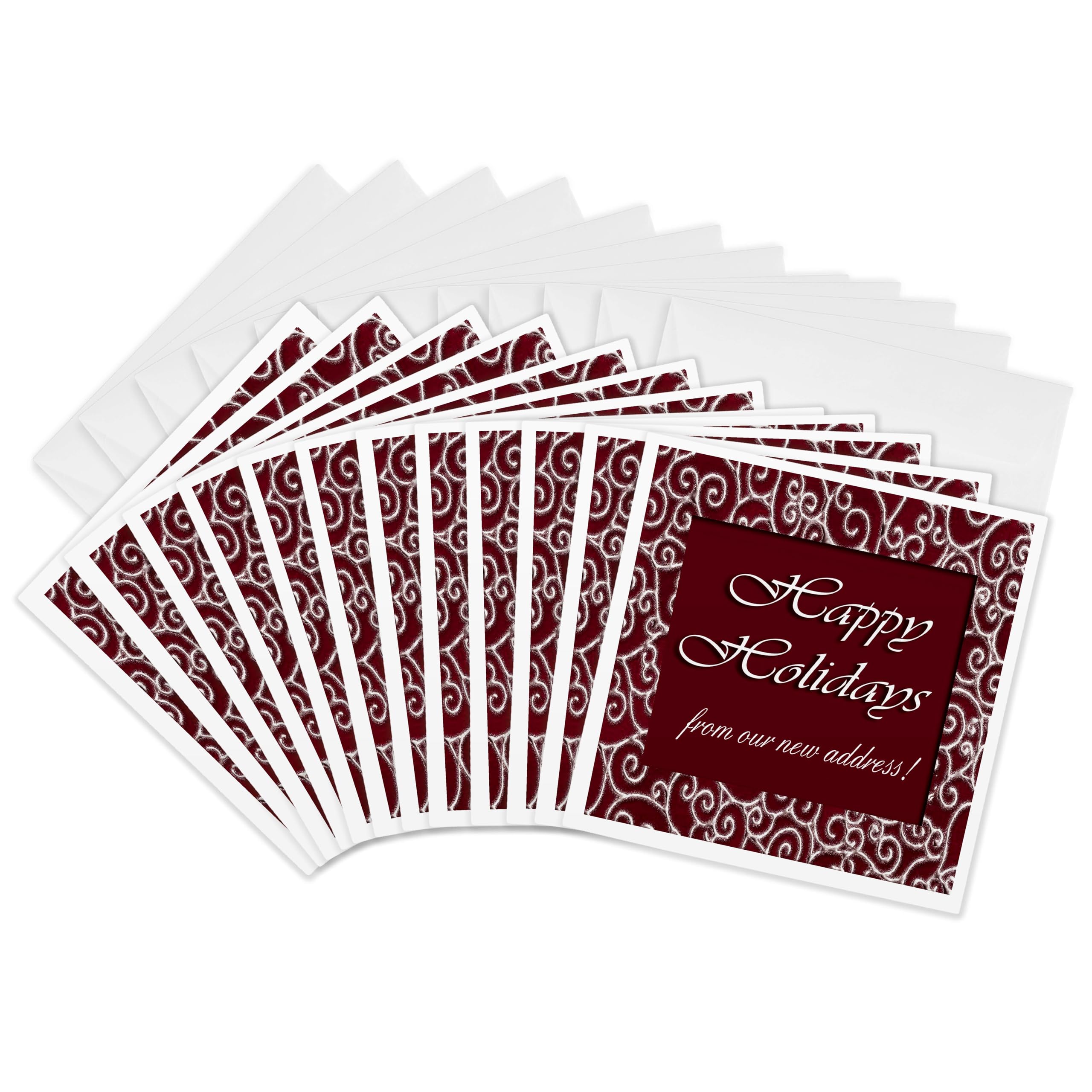 3Drose Happy Holidays from Our New Address, Red and Silver Design - Greeting Cards, 6 by 6-inches, Set of 12 (gc_34234_2)
