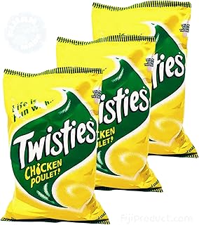 FIJI Twisties CHICKEN Poulet Flavor Snack (Pack Of 3/Family Size) Unique Chicken Flavored, Pacific Islands All-time Favorite Snacks...