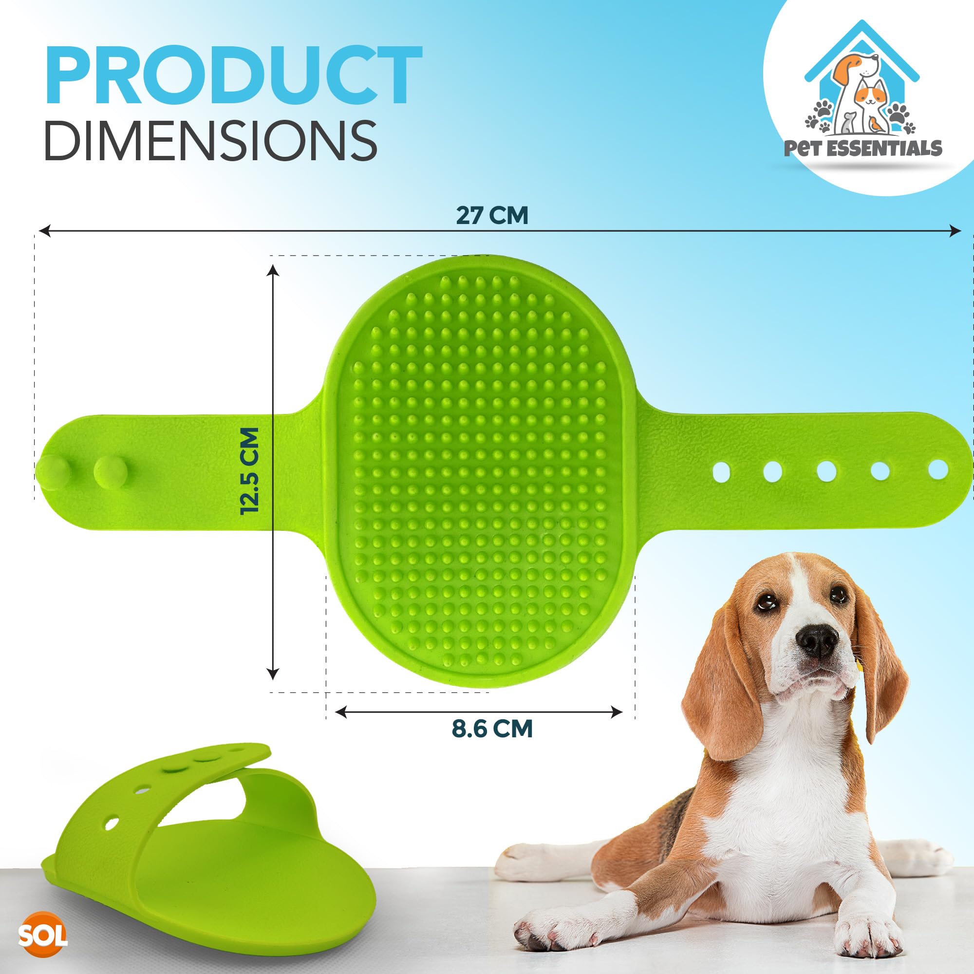 SOL 2pk Dog Grooming Brush for Pets 12.5 x 8.6cm Soft Silicone Bristle Dog & Puppy Brush - Image 2