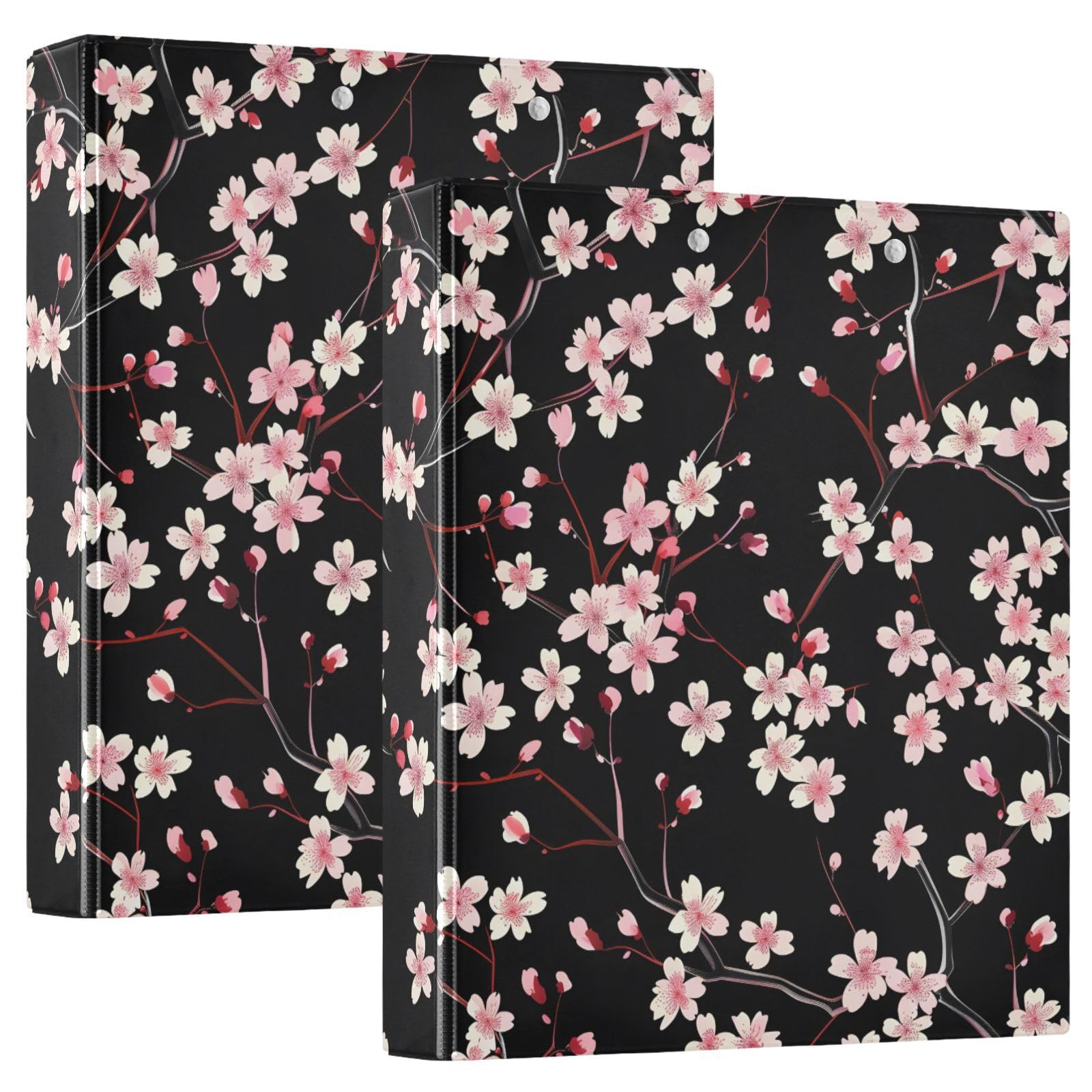 Cherry Blossoms Black 3 Ring Binder with 2 Interior Pockets