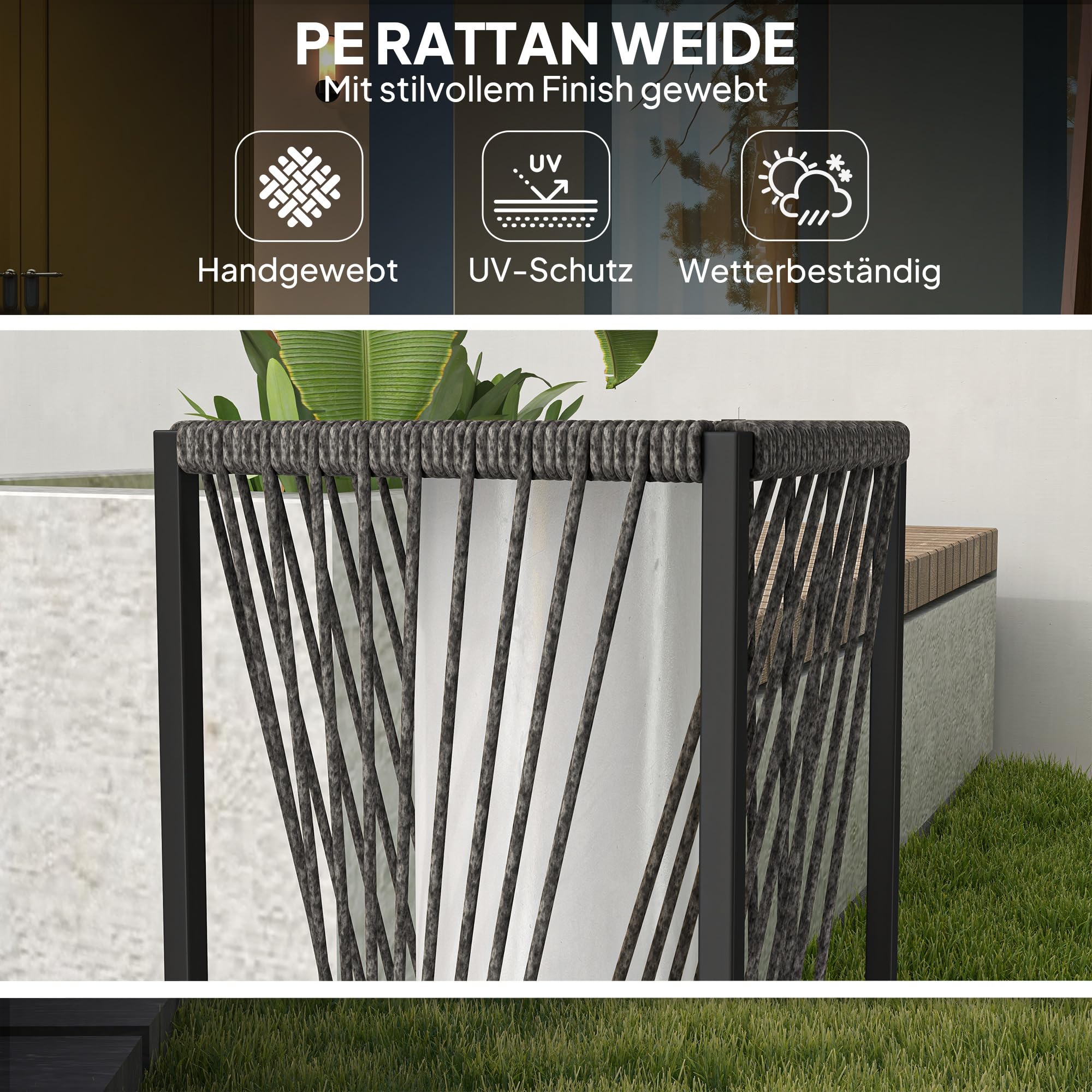 Outsunny Solar Stehlampe Rattan mit Lichtsensor 25 LEDs im Boho-Stil | IP44 Spritzwassergeschützt, Solarleuchte Solarlampe Outdoor Lampe, Akku Solarlaterne, für Garten Balkon Außen Rasen Hof
