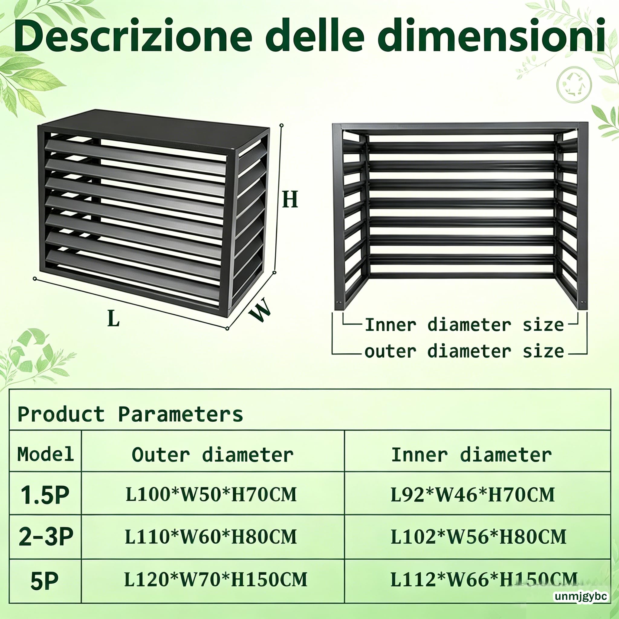 Protezione per unità esterna climatizzatore con copertura, struttura in alluminio verniciato elettrostaticamente, antiruggine antipioggia, ventilazione libera per unità 2~3 HP（Bianco 110×60×80cm）