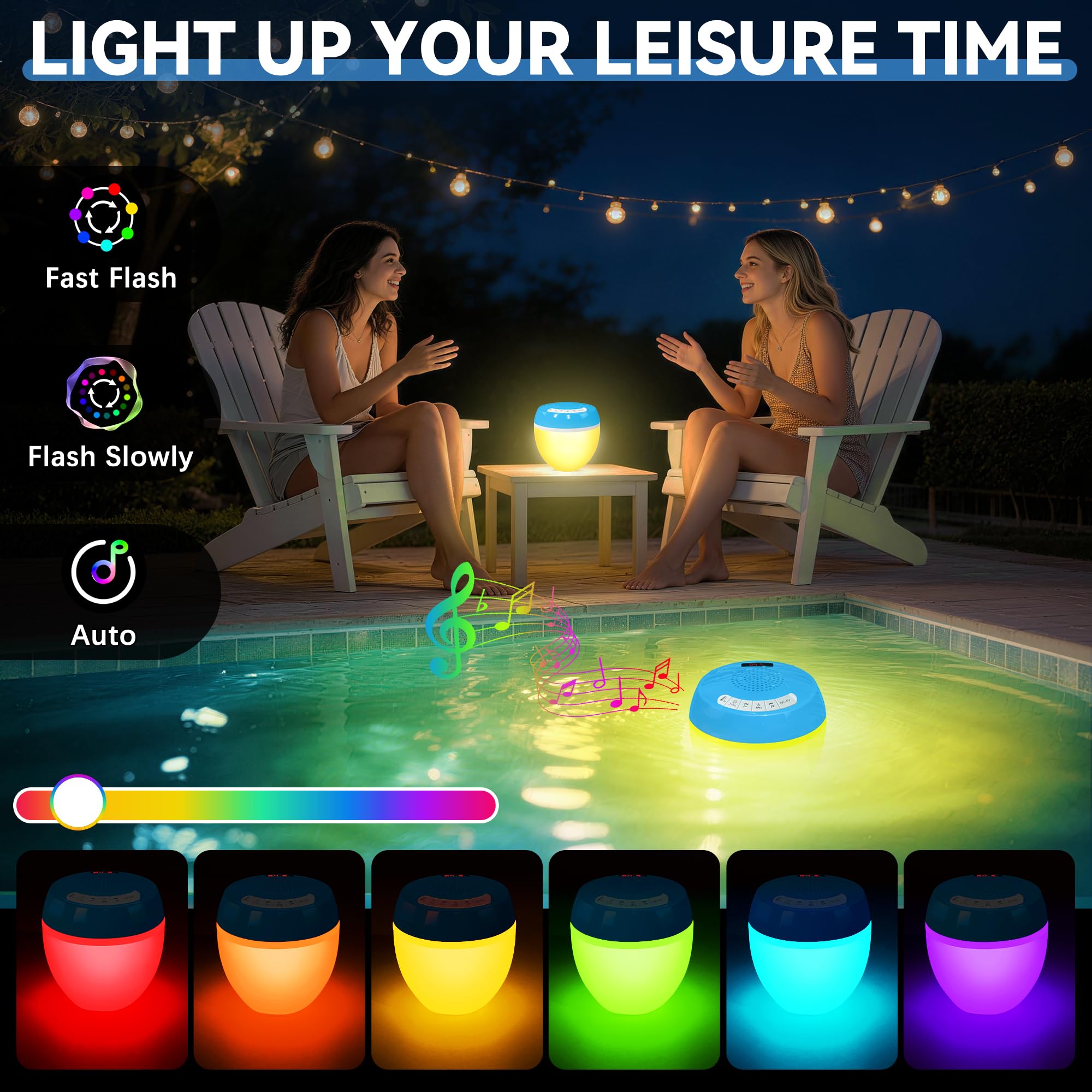 AearKing 3-in-1 Bluetooth Lautsprecher Pool mit Thermometer, Pool Lautsprecher mit RGB Licht, Schwimmender Pool Lautsprecher Wasserdicht IP68, TWS, Tragbarer Lautsprecher,Stereo Musikbox für Whirlpool