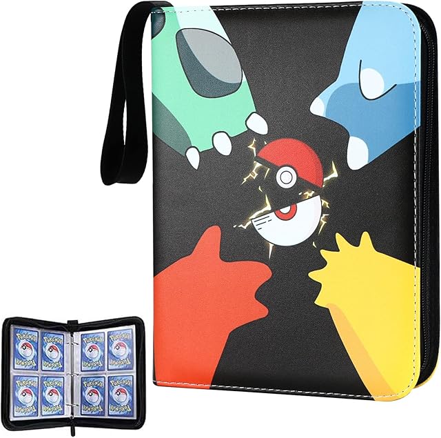 4 Pocket Trading Card Binder, 400 Pockets Card Folder for Pokemo n with 50 Removable Sleeves Trading Card Holder with Zip for Card Album