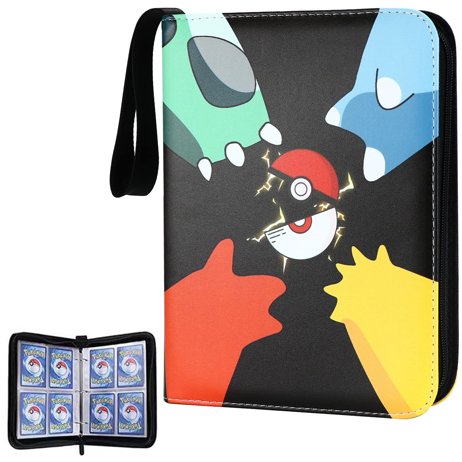 4 Pocket Trading Card Binder, 400 Pockets Card Folder for Pokemo n with 50 Removable Sleeves Trading Card Holder with Zip for Card Album