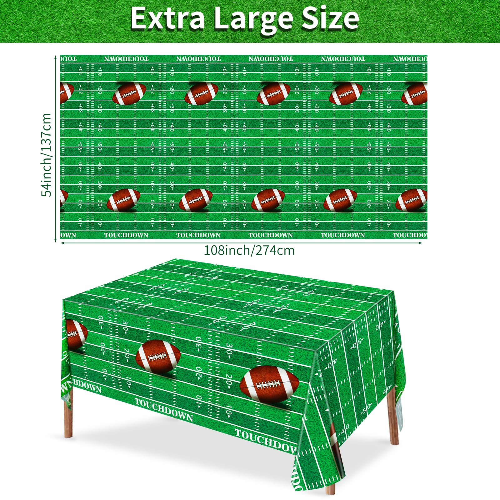 Hxezoc 3 Pack Football Tablecloths, 54 x 108 Inch Football Party Table Cover, Large Plastic Football Theme Disposable Touchdown Tablecloth for Birthday Decorations Outdoor Indoor Party Supplies