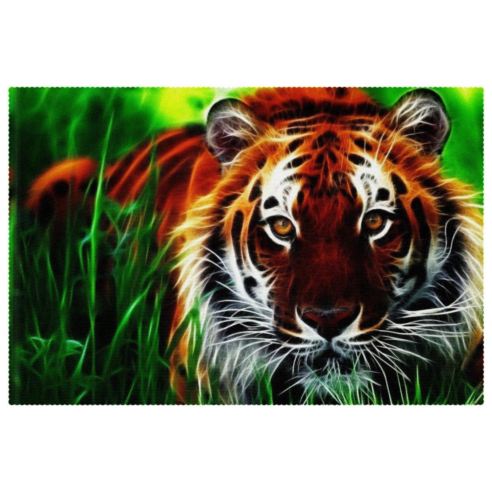 Sets de table 3D Tiger tissu Oxford lavable décoration table cuisine résistant chaleur