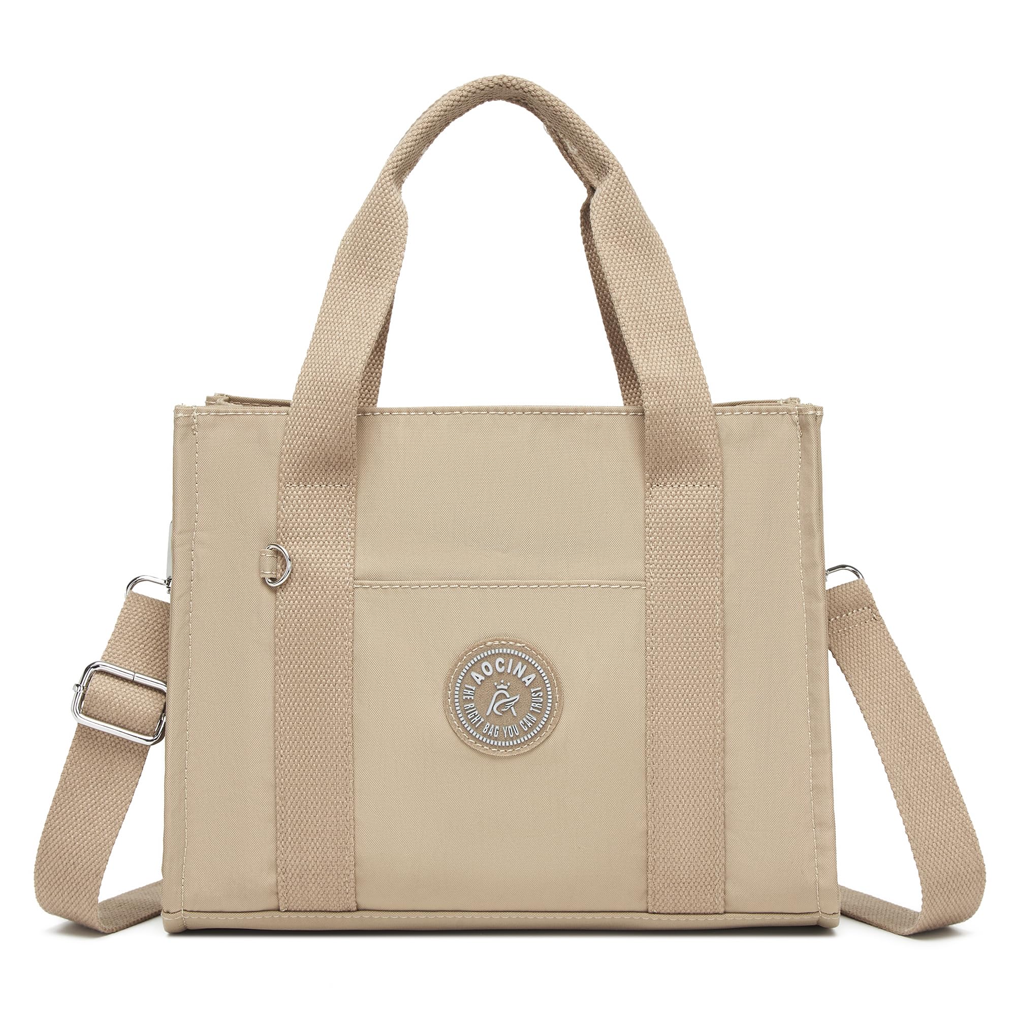 AOCINA Small Tote Bag With Zipper Mini Nylon Crossbody Bags for Women Work Everyday Multi Pocket Lightweight Satchel Purse