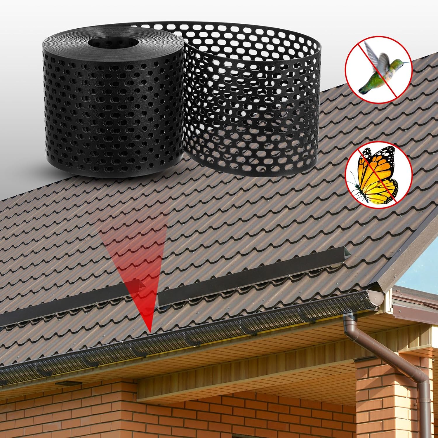 2 Rolls Soffit Vents Strip for Eaves Ventilation 3.93" x 32.8 ft, Keep Birds Pest and Animals Out for Under Eave Exterior Ventilation Solution, Weather Resistant Composite Resin Material