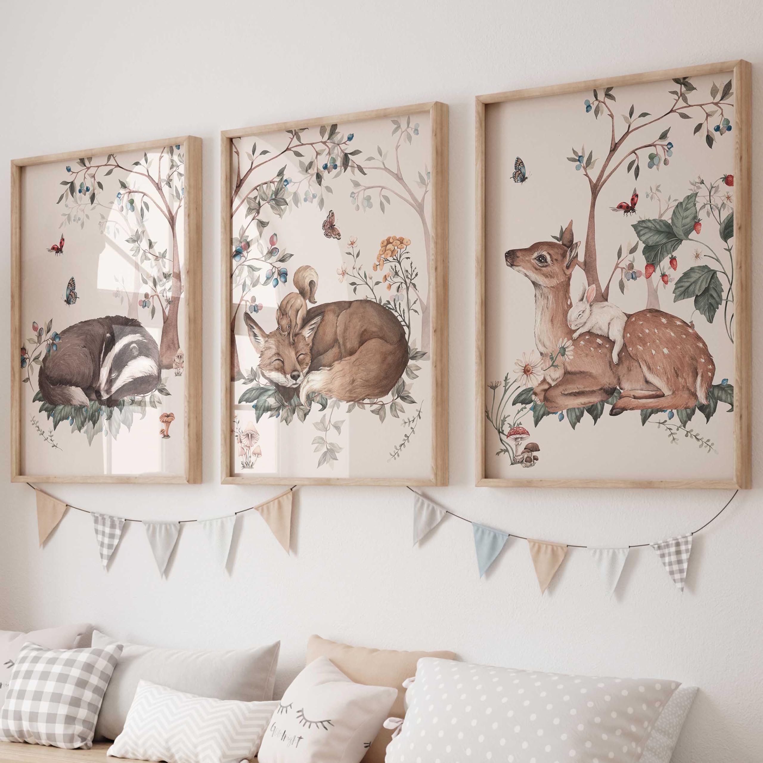 Kinderzimmer Poster Set Premium P805 / niedliche Waldtiere minimalistic Babyzimmer Wandbild (A2 - Ohne/Without Rahmen/Frame)