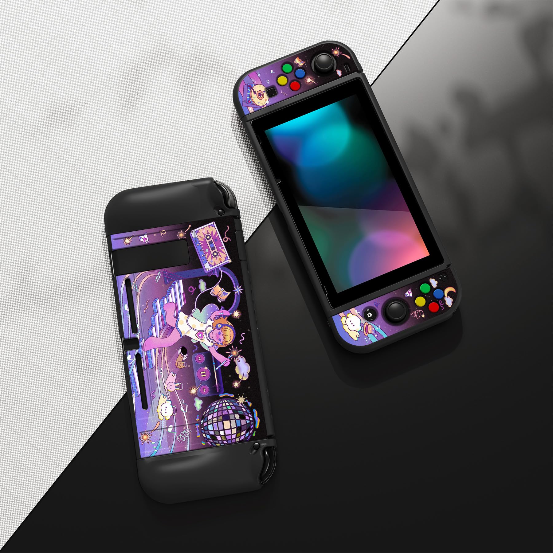 playvital ZealProtect - Custodia protettiva morbida per Nintendo Switch, protezione flessibile per interruttore, con pellicola protettiva in vetro, impugnature per pollice e tappi per pulsanti ABXY