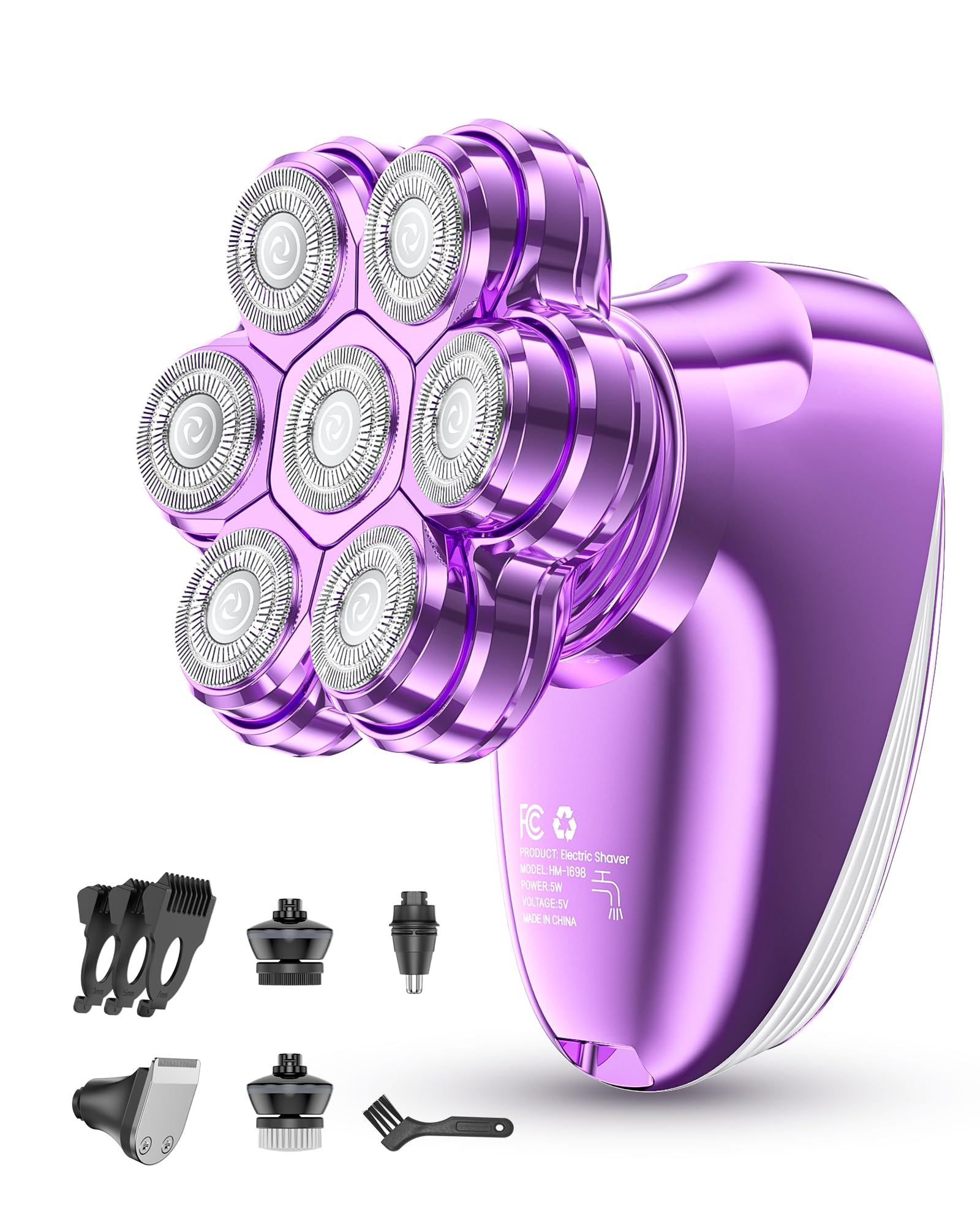 Maquinilla de afeitar eléctrica 5 en 1 para mujer, cabezales magnéticos 7D, afeitadora de cuerpo completo, impermeable, húmedo y seco con pantalla LED, recortadora de bikini recargable para axilas
