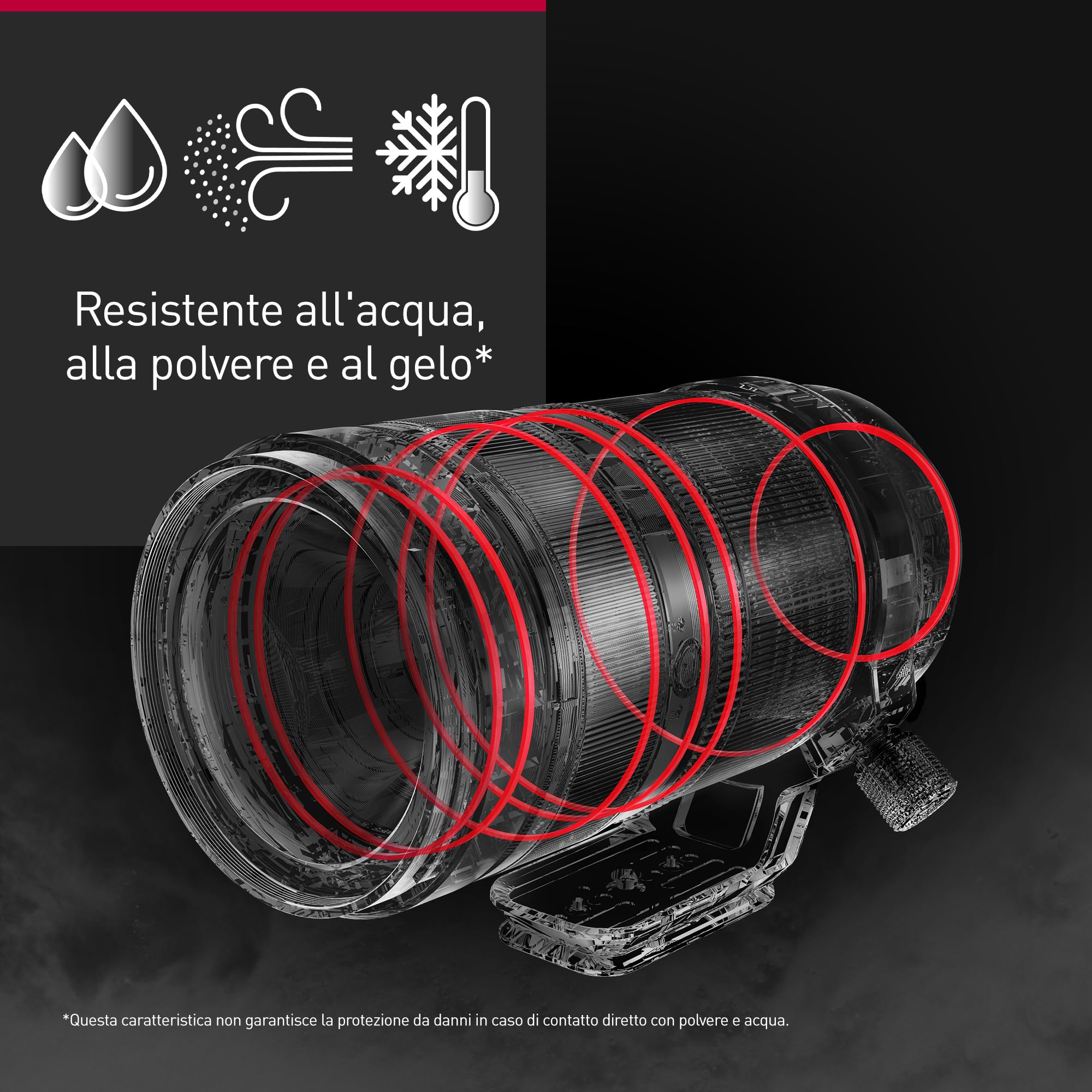 Panasonic LUMIX S-R100500E 100-500 mm F5-7.1 O.I.S. L-Mount, Teleobiettivo Zoom Full-Frame, Messa a Fuoco Ravvicinata 0,8 m, Ghiera di Messa a Fuoco Regolabile, Resistente alle Intemperie, Nero