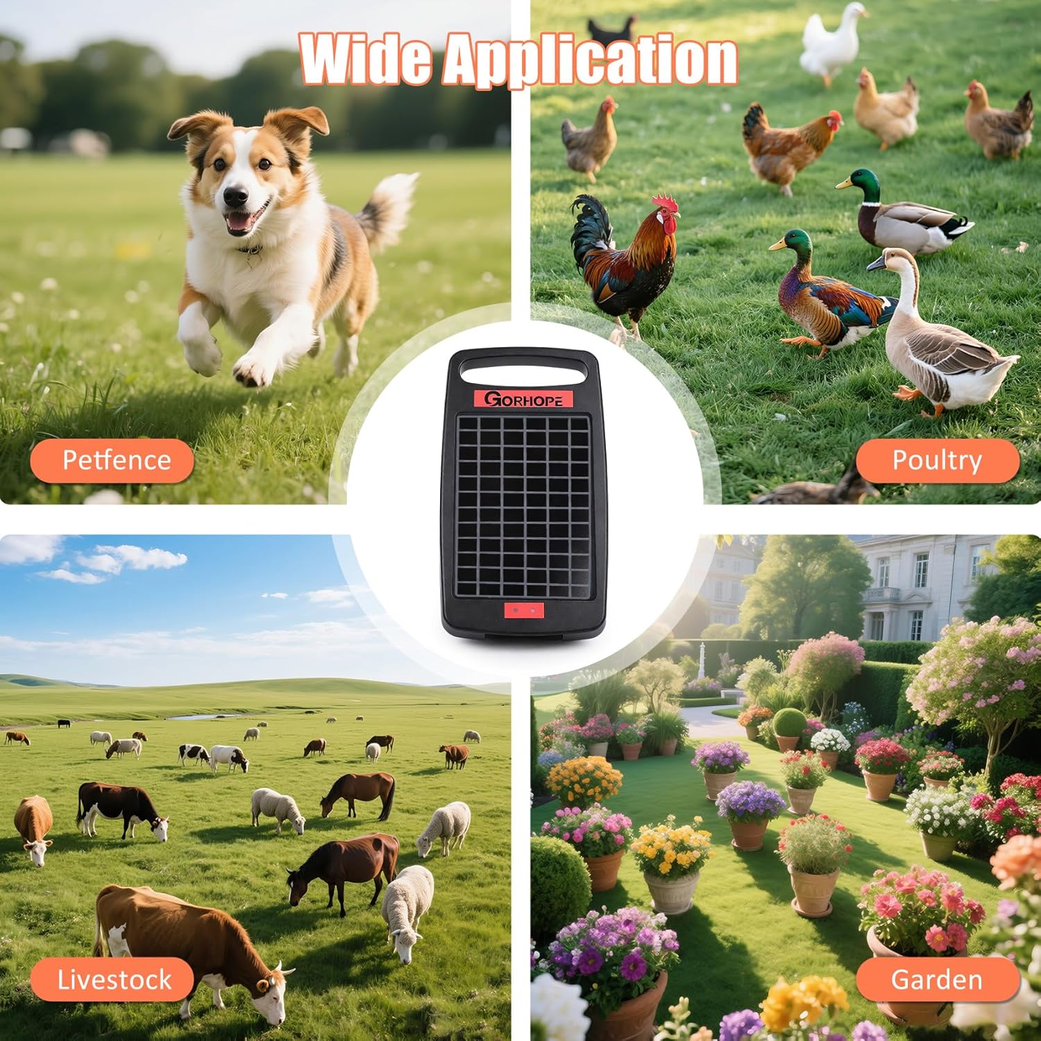 10 Miles Solar Electric Fence Charger with Short Circuit Alarm,0.18J Solar Powered Fence Charger 24-Hour Protection,with Solar Panel,14-Day Continuous Powered Protection for Livestock Protection