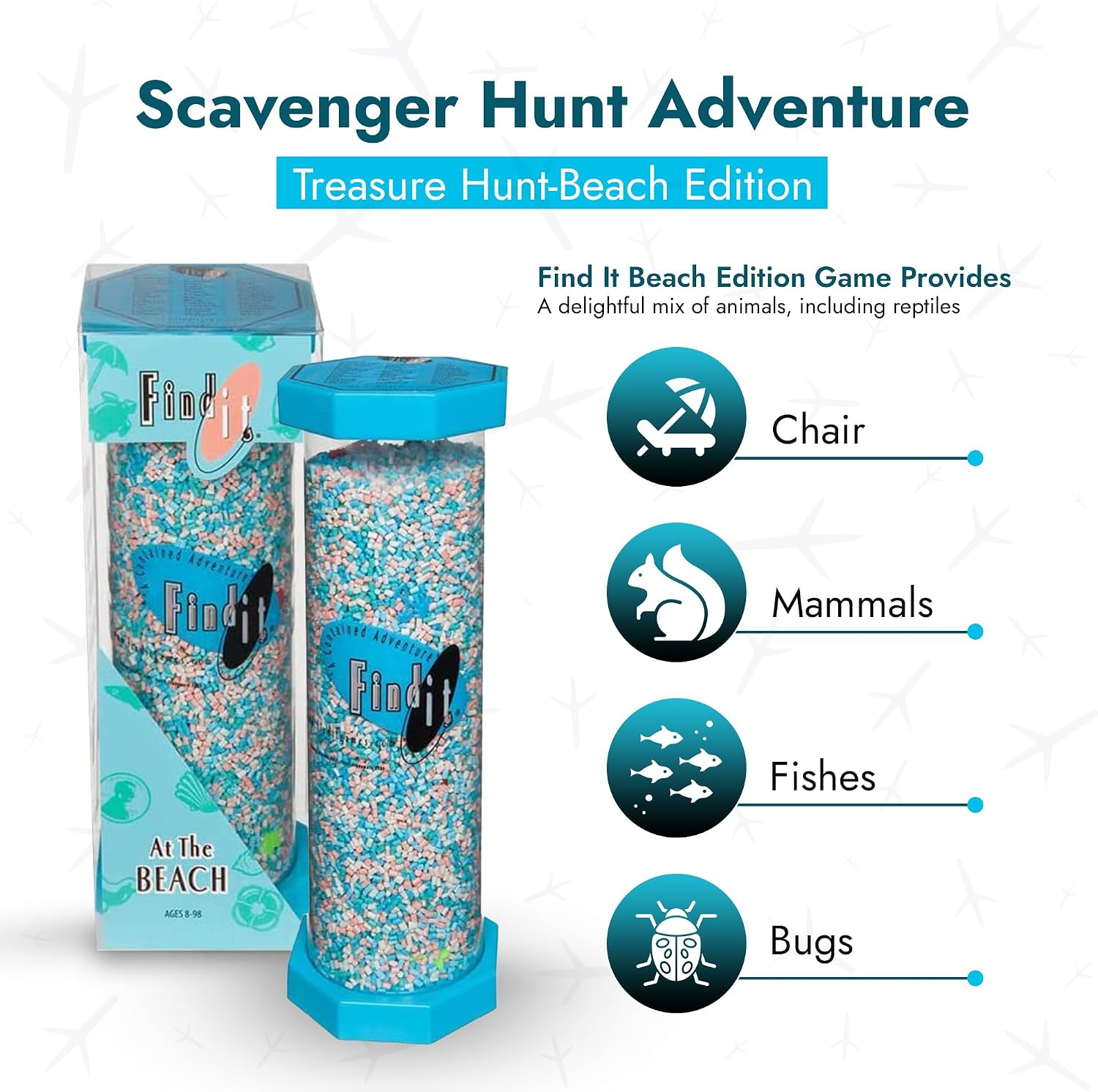 Find it Games - Hidden Object Search Game - Scavenger Hunt Adventure - Perfect for Home, School or Travel - Find Over 40 Sandy Items from a Starfish to a Beach Chair - At the Beach Edition Ages 8+