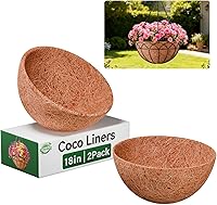 Vista 24 de Halatool 2 forros redondos de coco de 8 pulgadas, 100% fibra de coco natural para macetas, flores, verduras