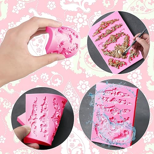 Miniatura 4 de 5 paquetes de moldes barrocos para fondant, bordes barrocos, moldes de silicona para decoración de pasteles