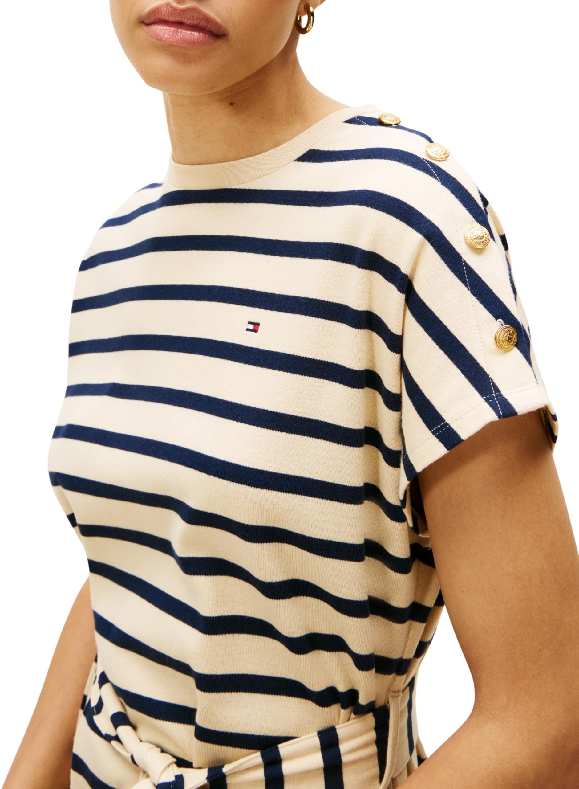Tommy Hilfiger Damen Kleid Gold Button Jersey mit Gürtel