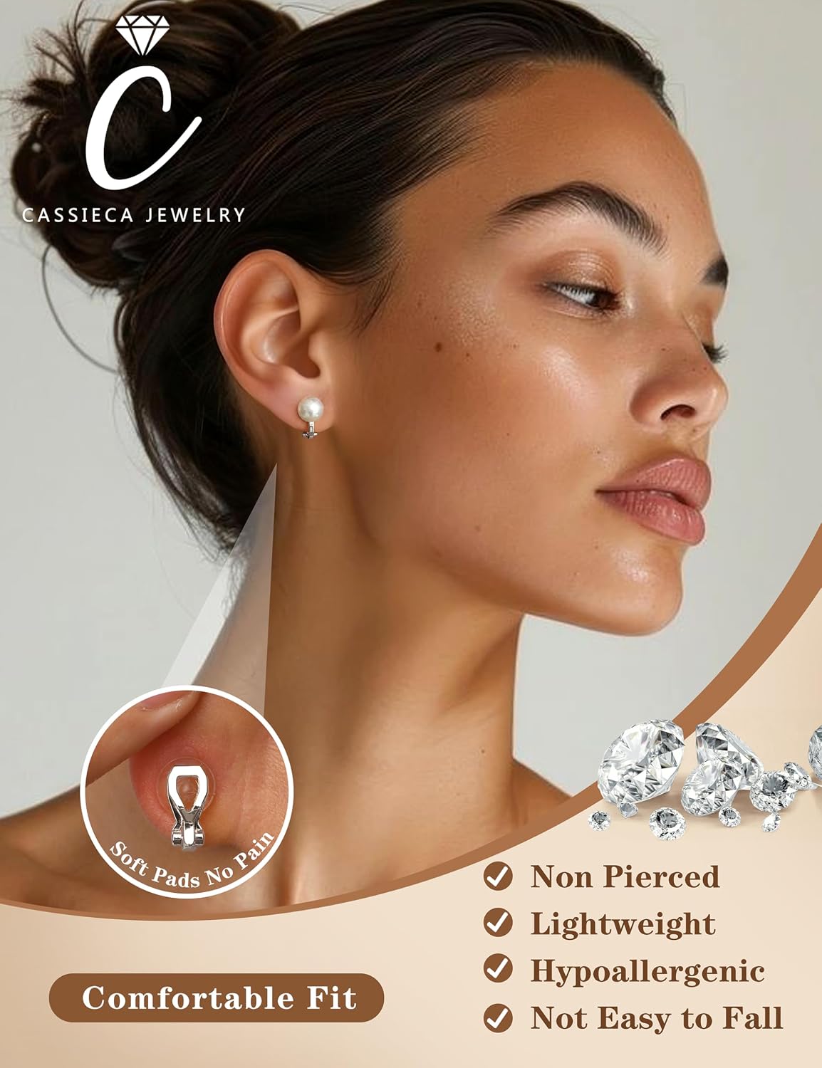 CASSIECA Pearl Clip on Earrings for Women Dangle Drop Earring Wedding image 3