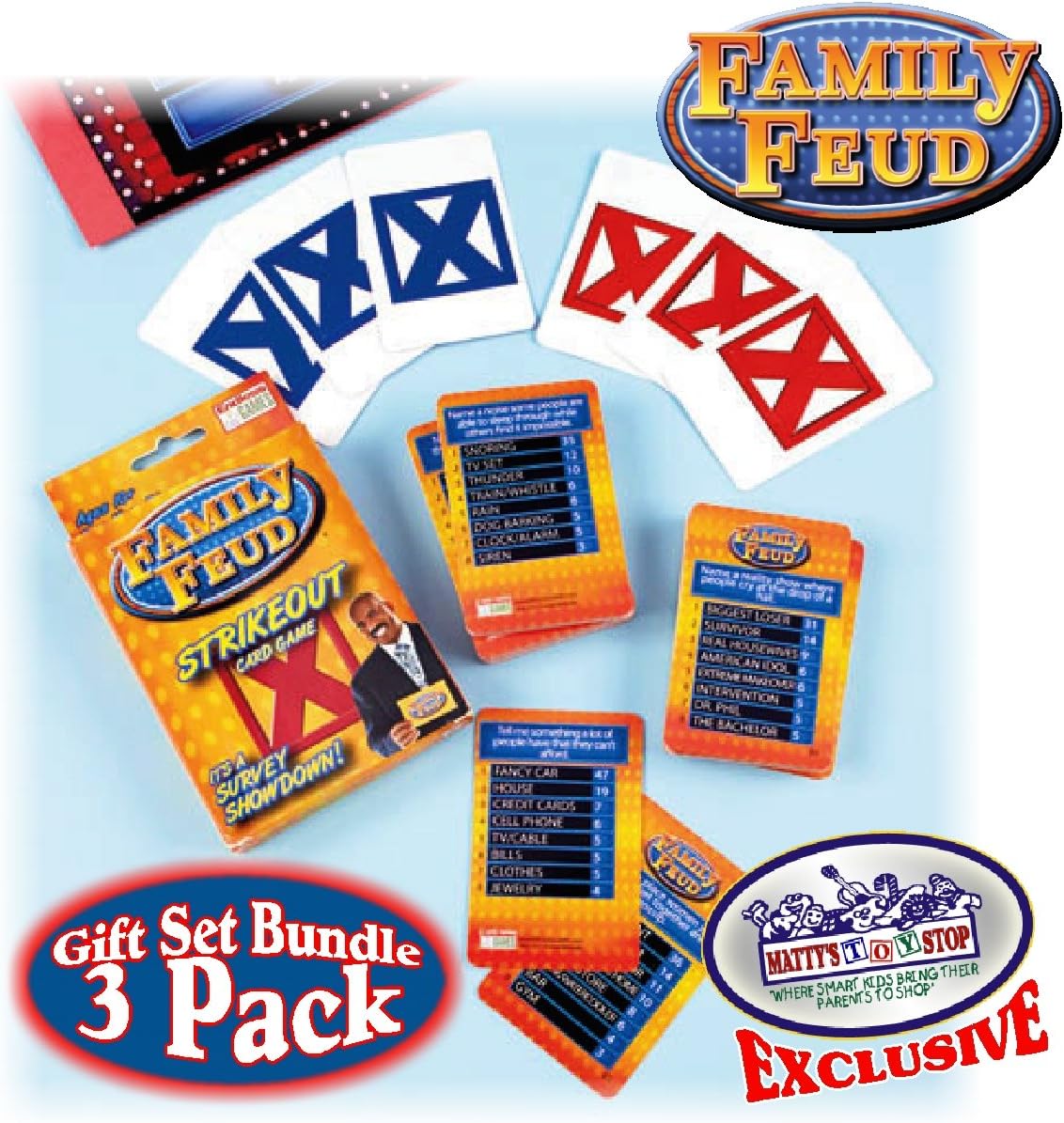 Endless Games Family Feud 6th Edition Set Bundle Includes Strikeout Card Game, Electronic Red 3-Mode Game Answer Buzzer and Count Down Timer