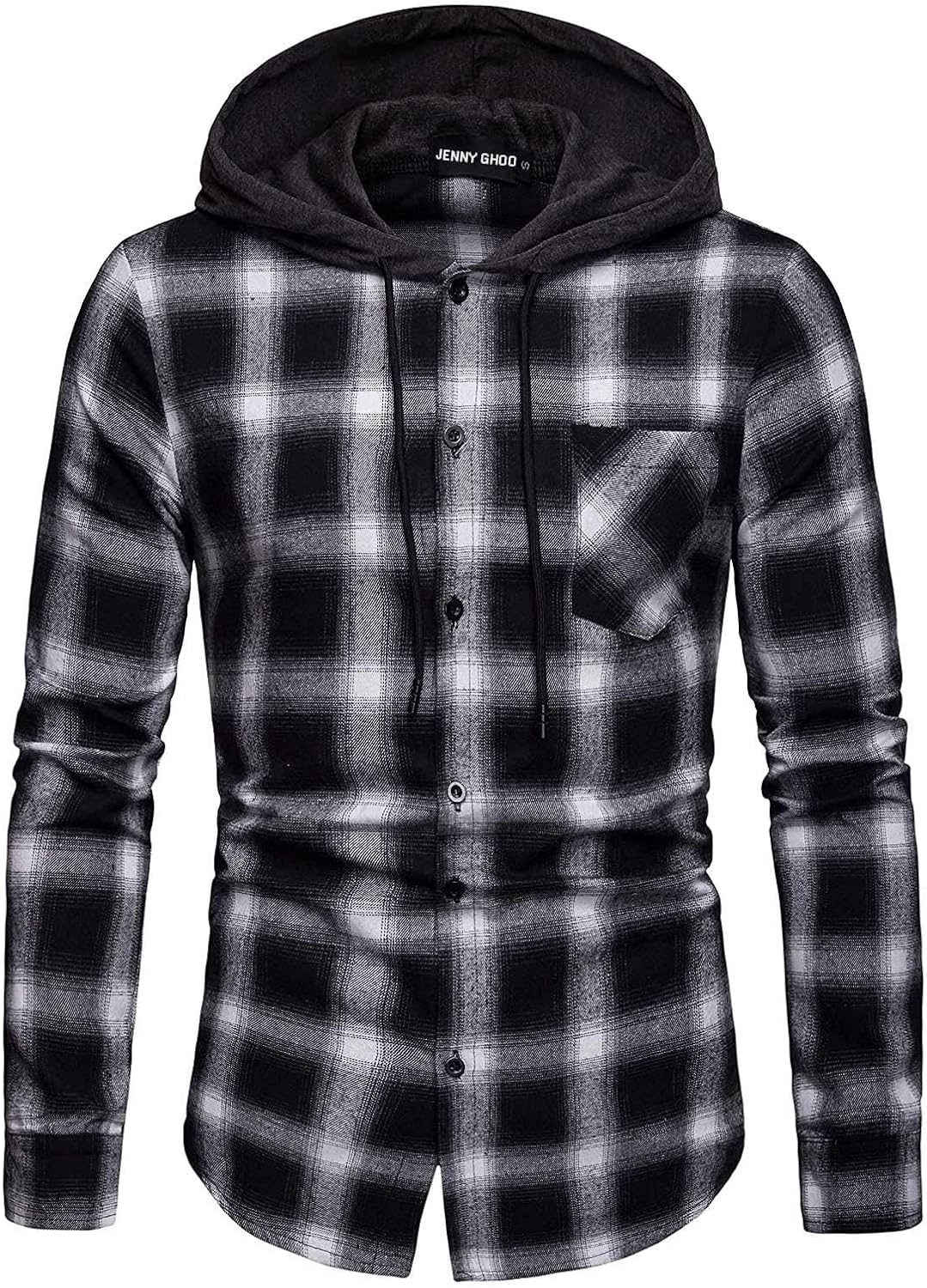 JG JENNY GHOO Flannel Hoodie for Men Hooded Flanel Shirt with Hood Lightweight Plaid Men's Casual Button-Down Shirts