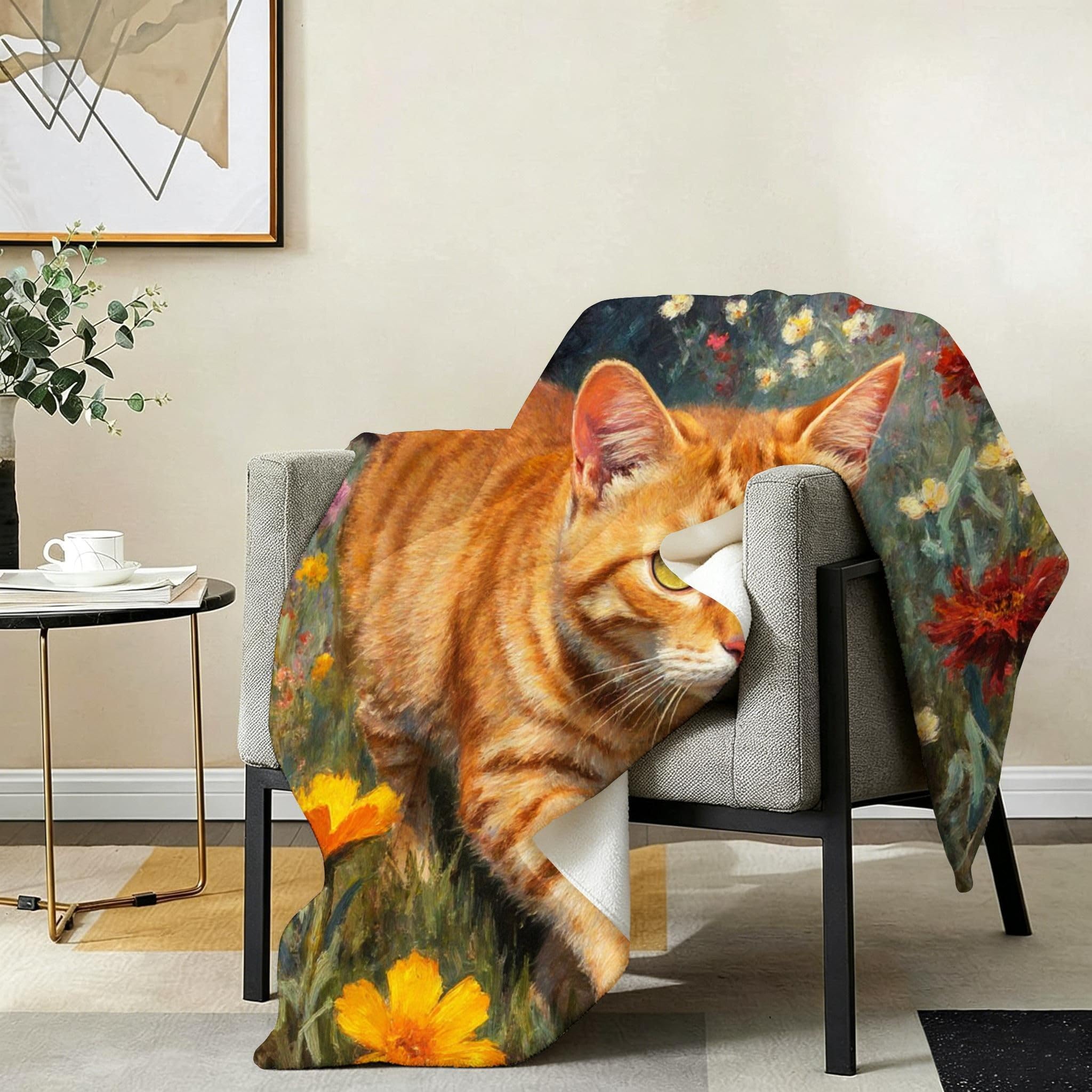 Manta Grande 180x220 cm Gato Florido Polar Franela Térmica-A124