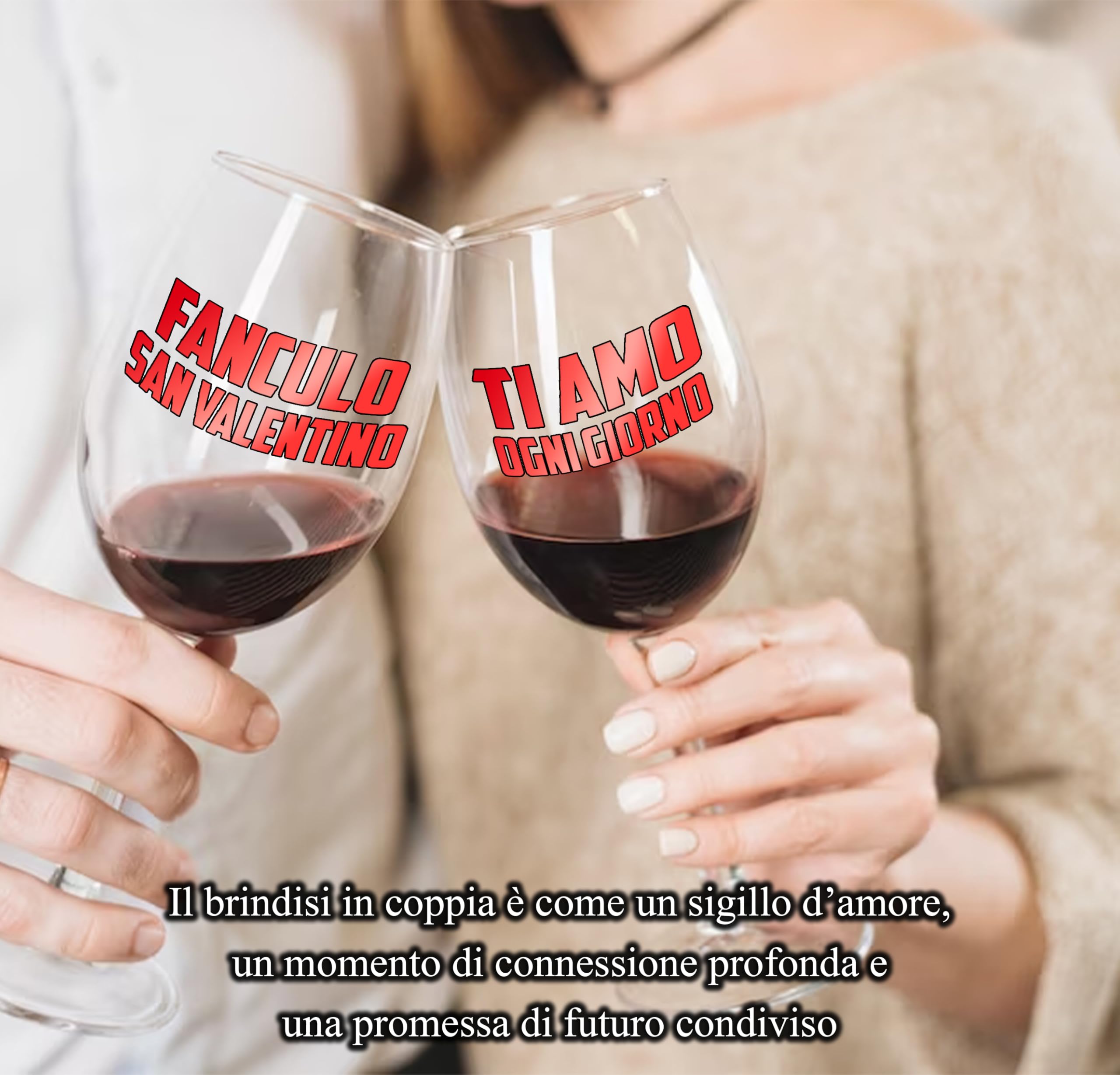 Coppia Calici Vino Personalizzati FAN*LO SAN VALENTINO – TI AMO OGNI GIORNO – 2 Bicchieri Piegati Per Brindisi Fuori Dal Comune Ma Pieni D’Amore Con Confezione Regalo Inclusa