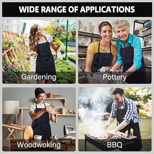 Miniatura 5 de MyLifeUNIT Delantal de artista con 10 bolsillos para artes y manualidades, delantal de cerámica de lona negra para mujeres y hombres